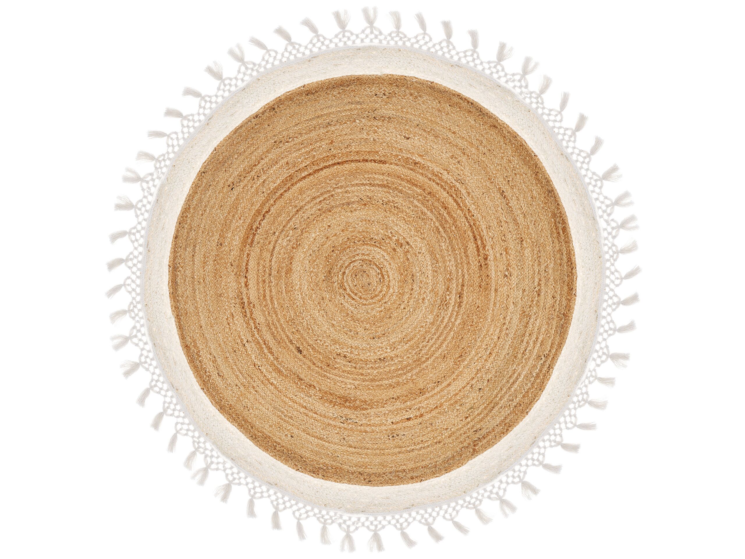 Round Jute Area Rug 140cm Beige and White - Gemini Interiors