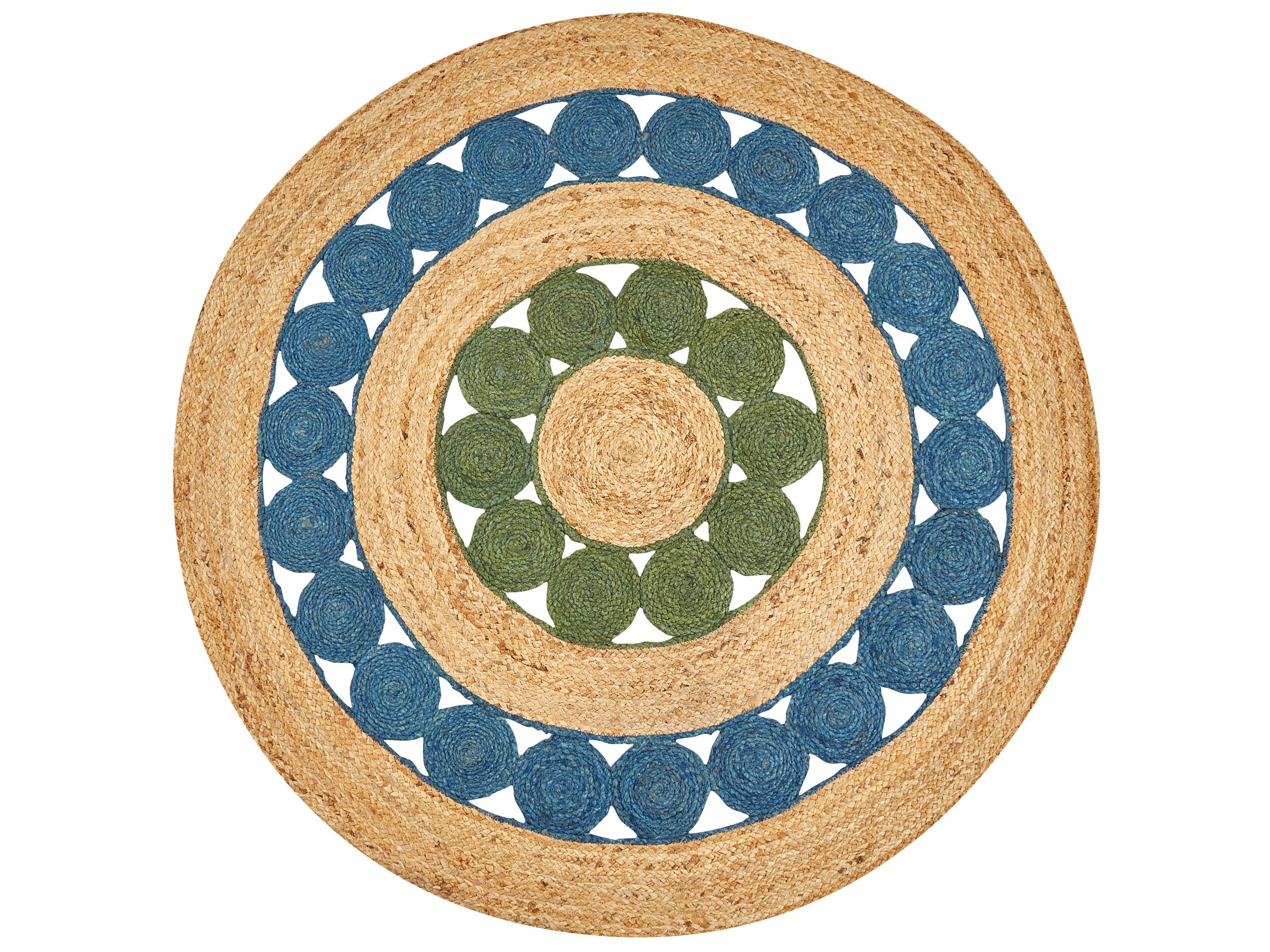 Round Jute Area Rug 140cm Blue and Green - Gemini Interiors