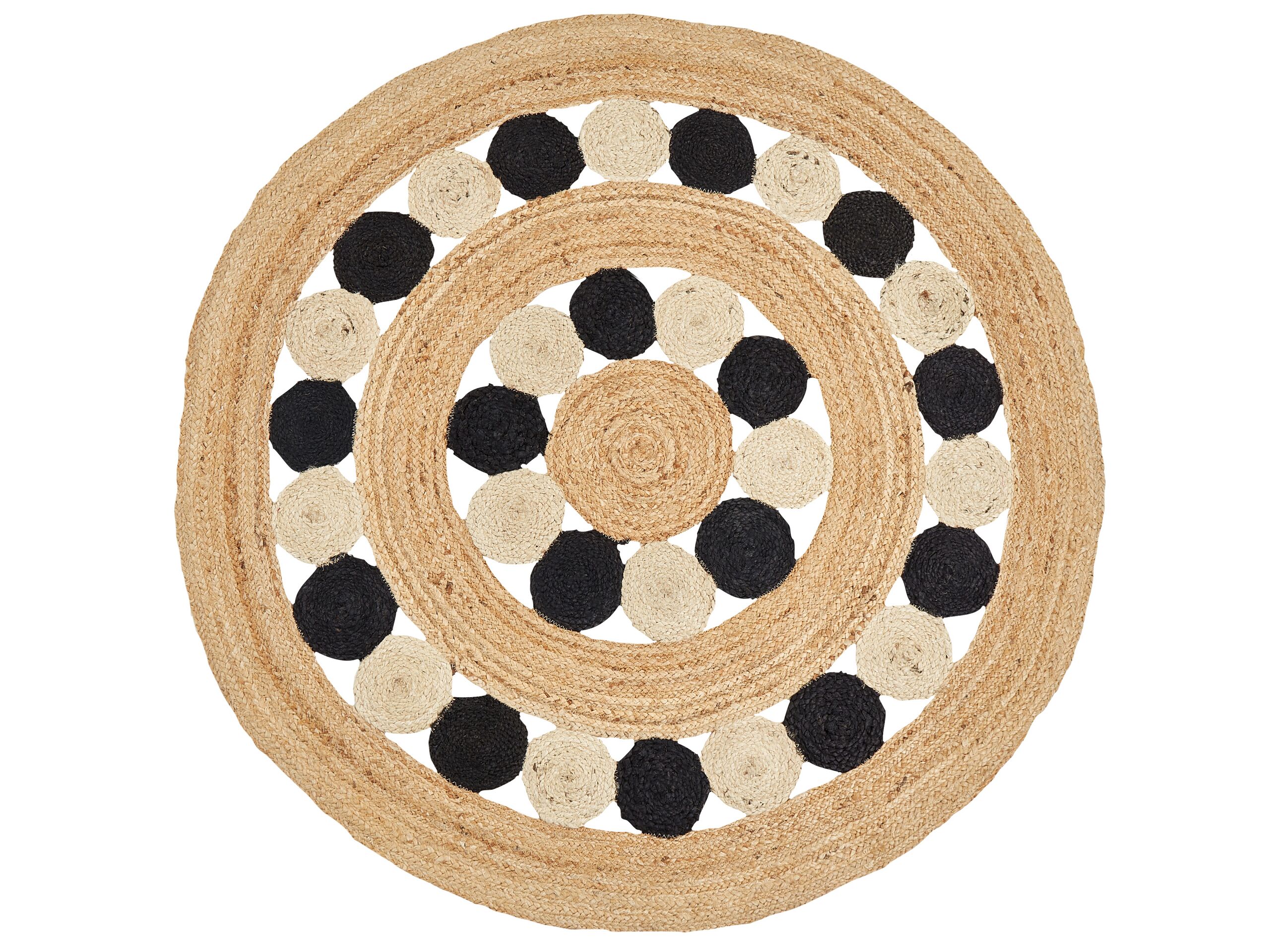 Round Jute Area Rug 140cm Beige and Black - Gemini Interiors