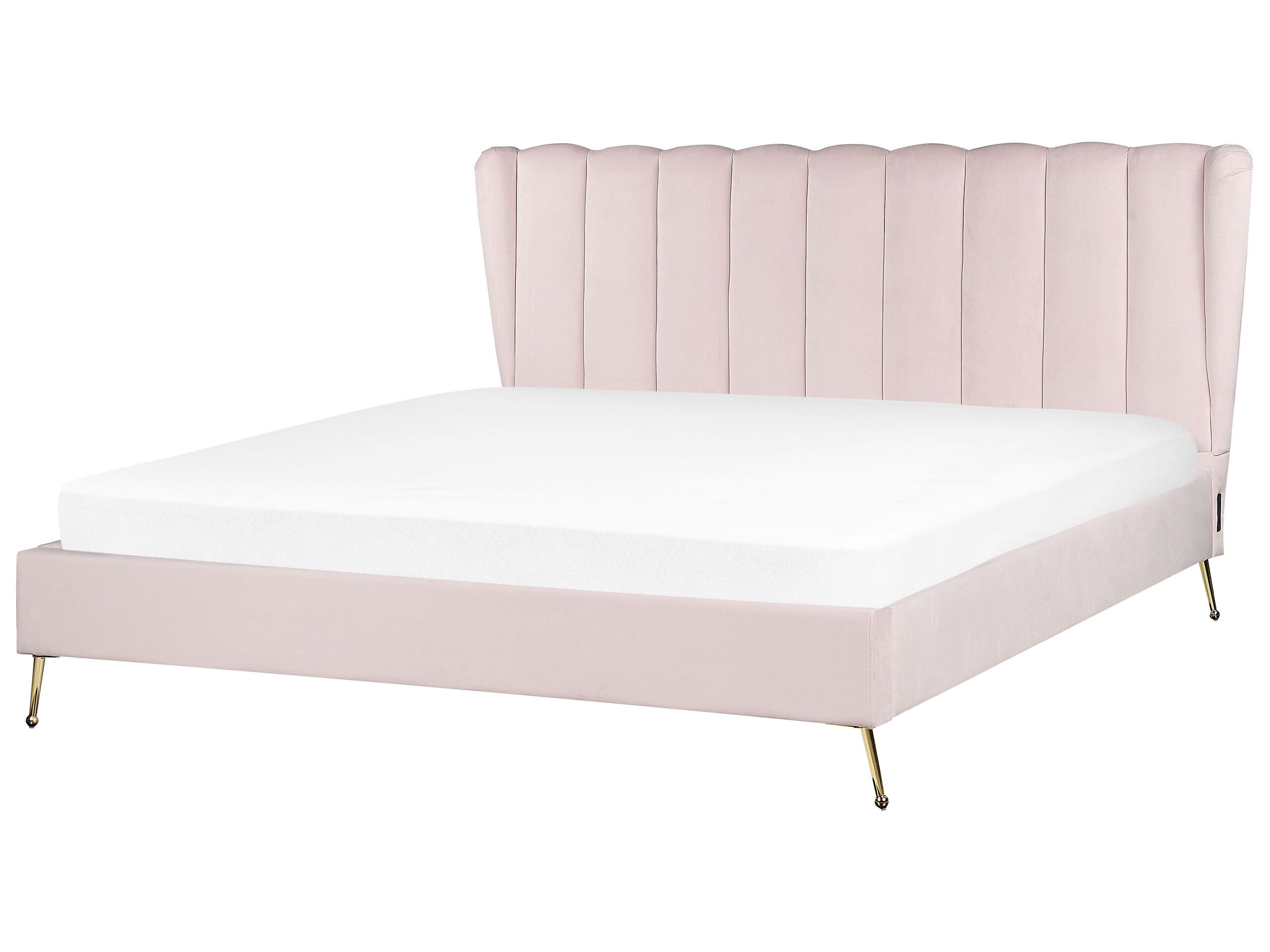Velvet EU Super King Size Bed with USB Port Pink MIRIBEL - Gemini Interiors