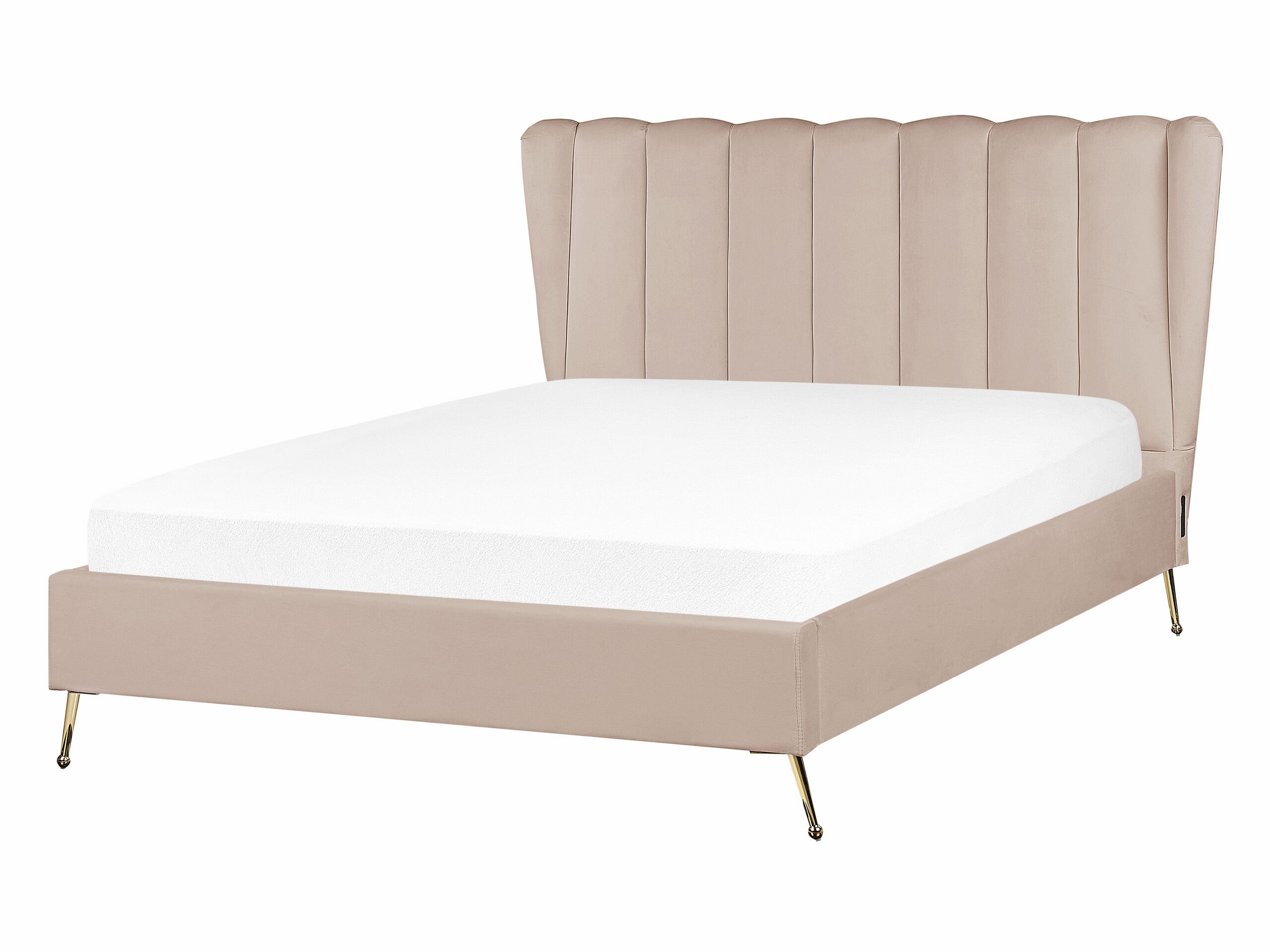 Velvet EU Double Size Bed with USB Port Taupe MIRIBEL - Gemini Interiors