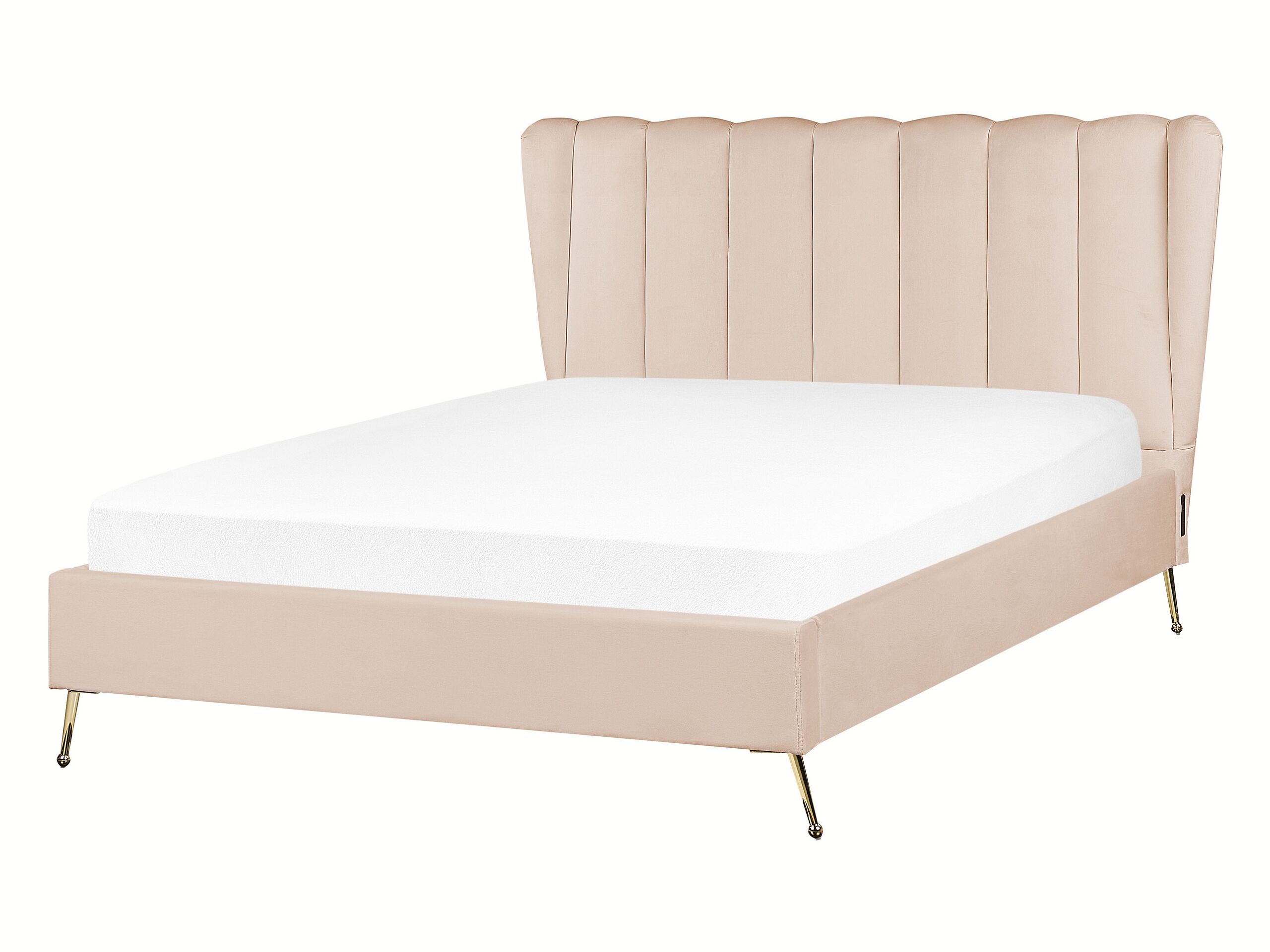 Velvet EU Double Size Bed with USB Port Beige MIRIBEL - Gemini Interiors