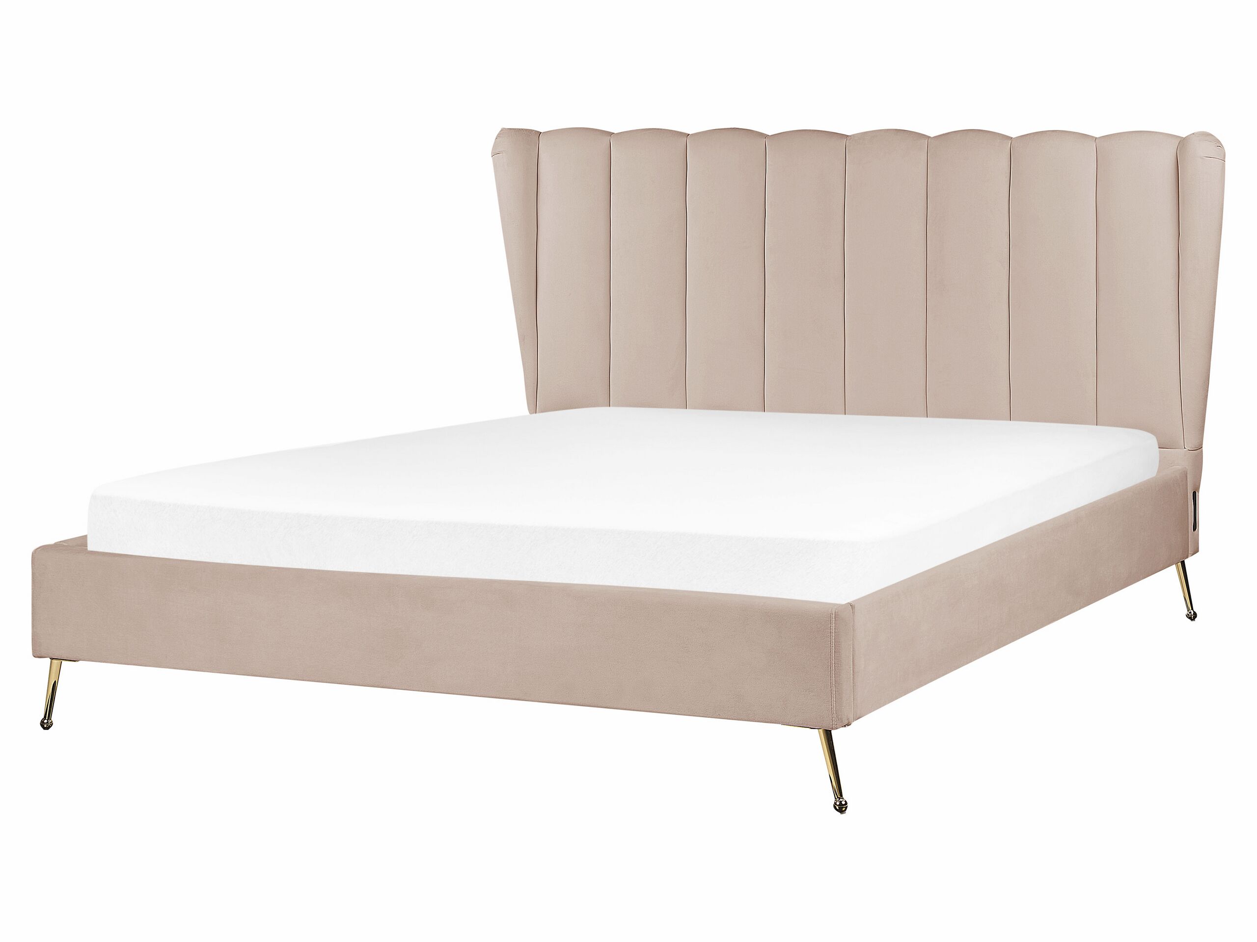 Velvet EU King Size Bed with USB Port Taupe MIRIBEL - Gemini Interiors