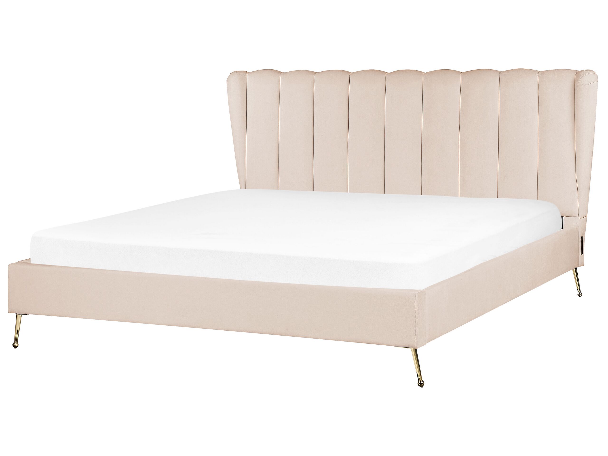 Velvet EU Super King Size Bed with USB Port Beige MIRIBEL - Gemini Interiors