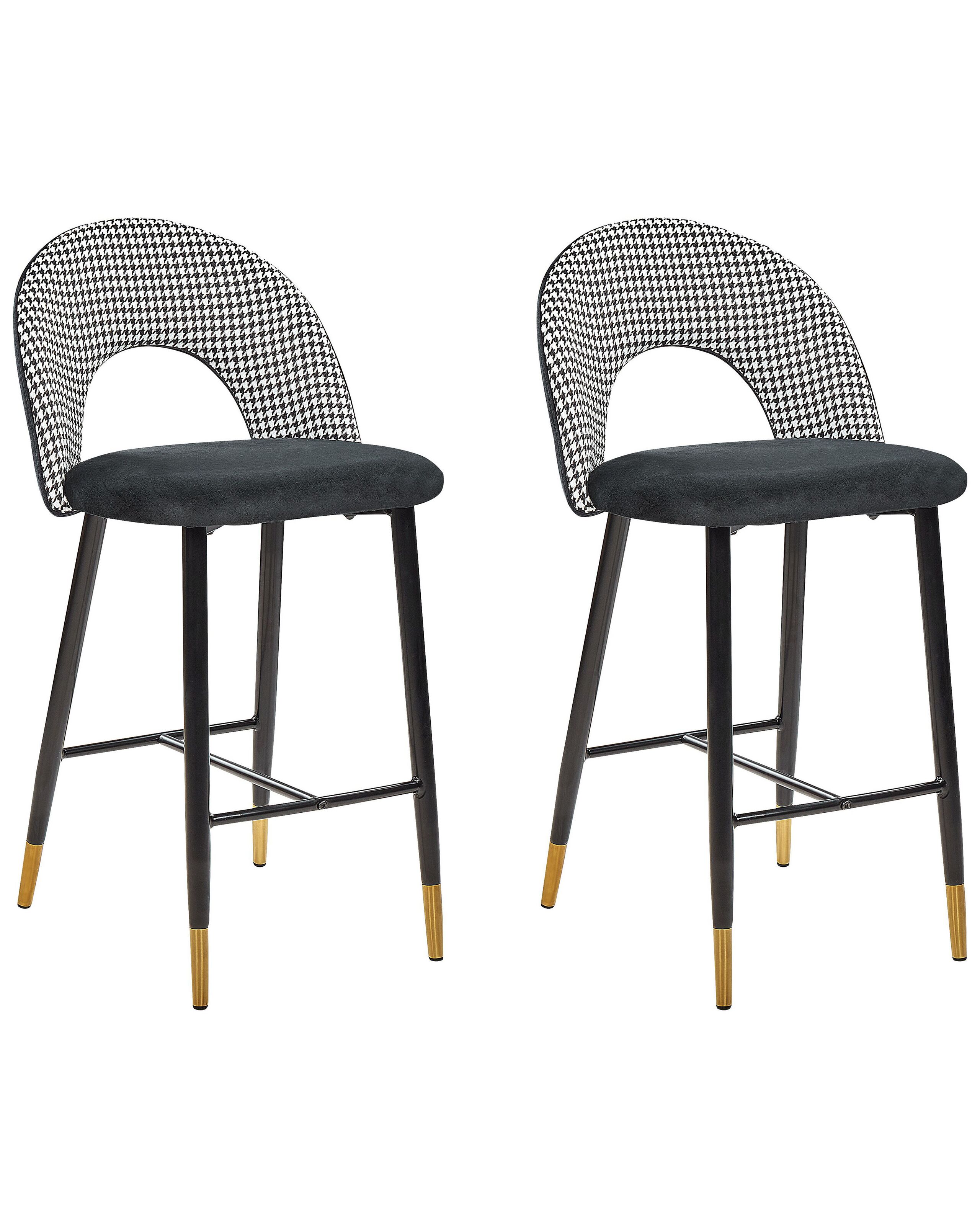 Set of 2 Velvet Bar Chairs Black and White FALTON - Gemini Interiors