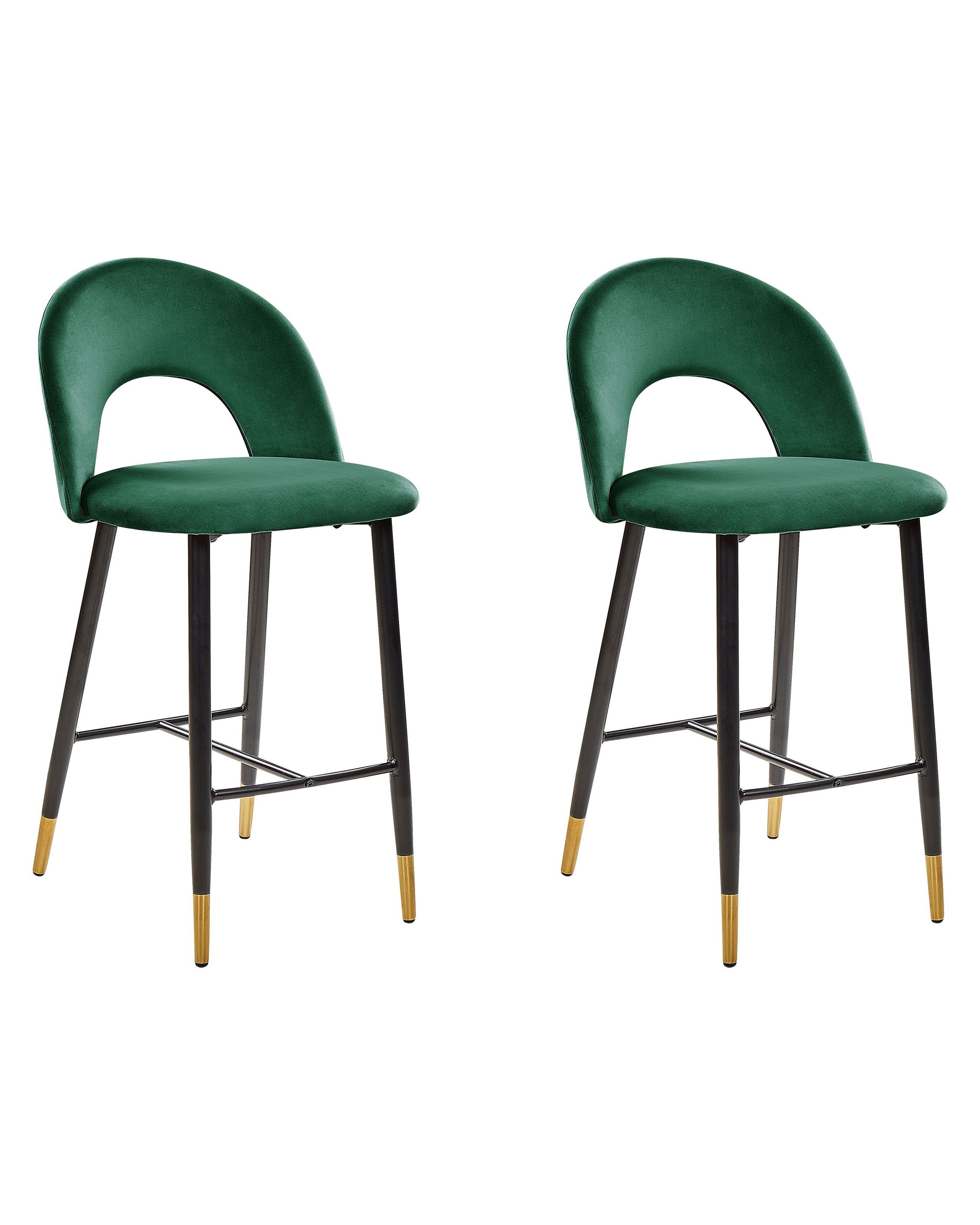Set of 2 Velvet Bar Chairs Emerald Green FALTON - Gemini Interiors