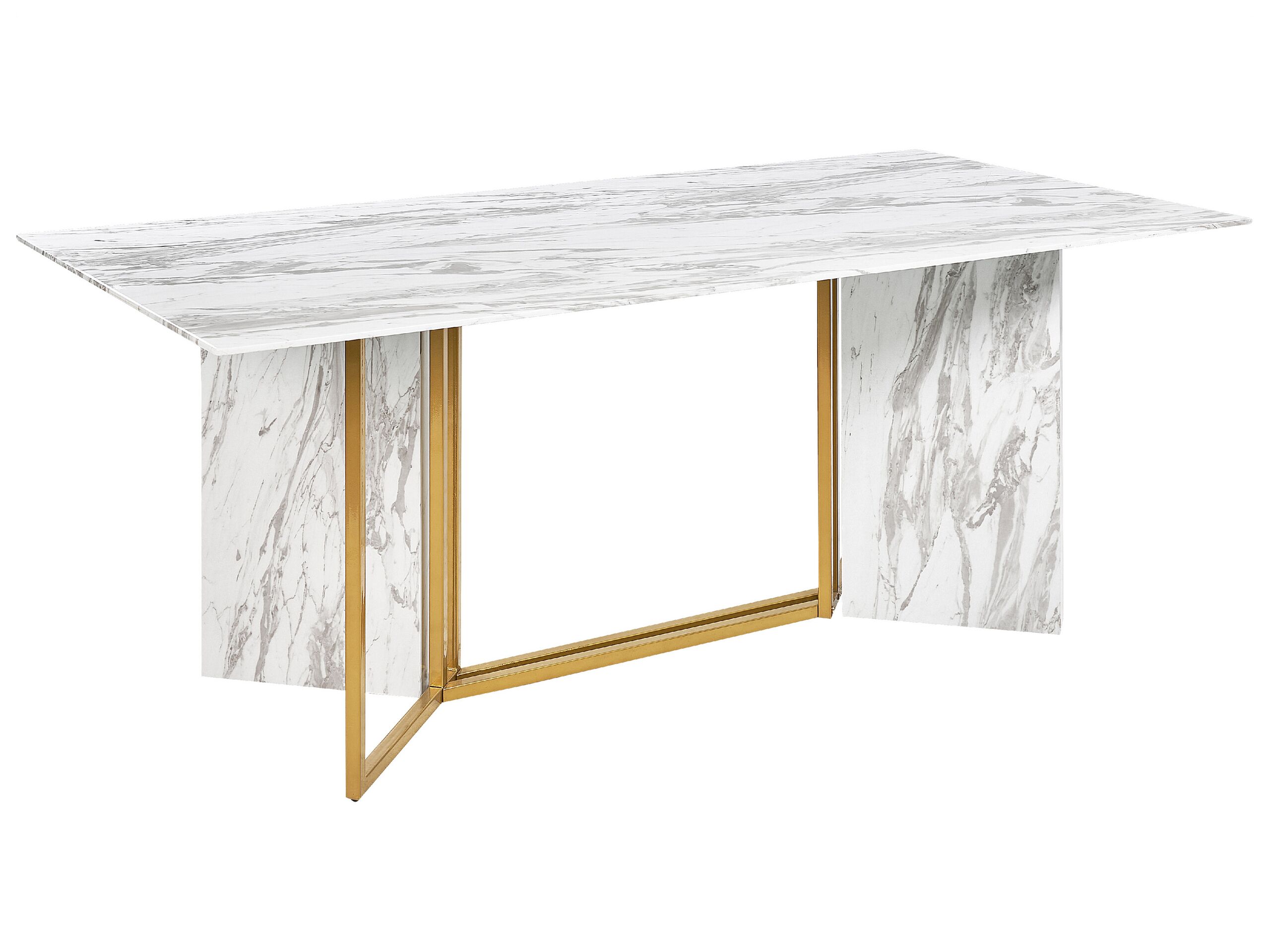 Dining Table 100 x 200 cm Marble Effect and Gold CALCIO - Gemini Interiors