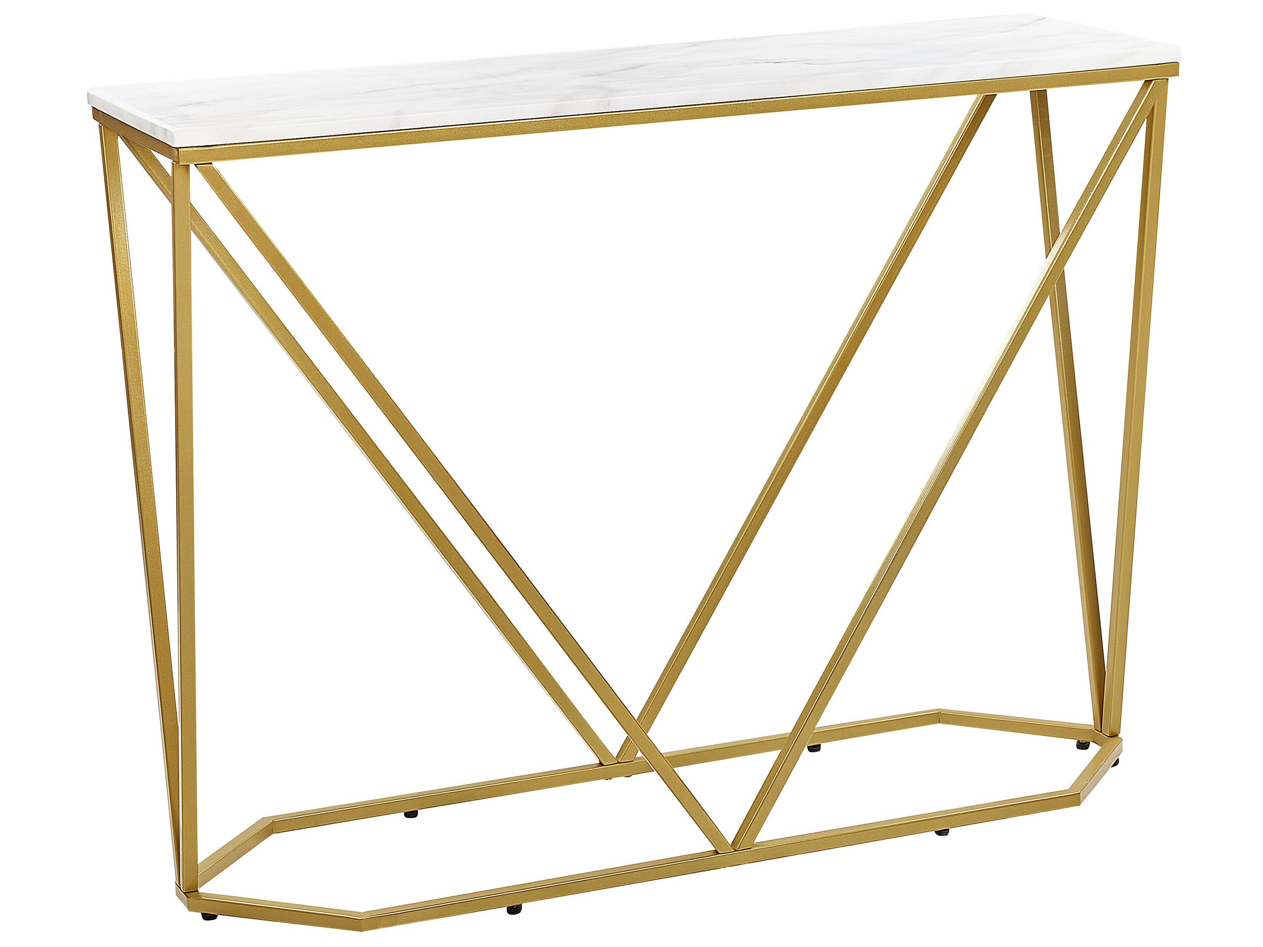 Console Table Marble Effect White with Gold HAZEN - Gemini Interiors