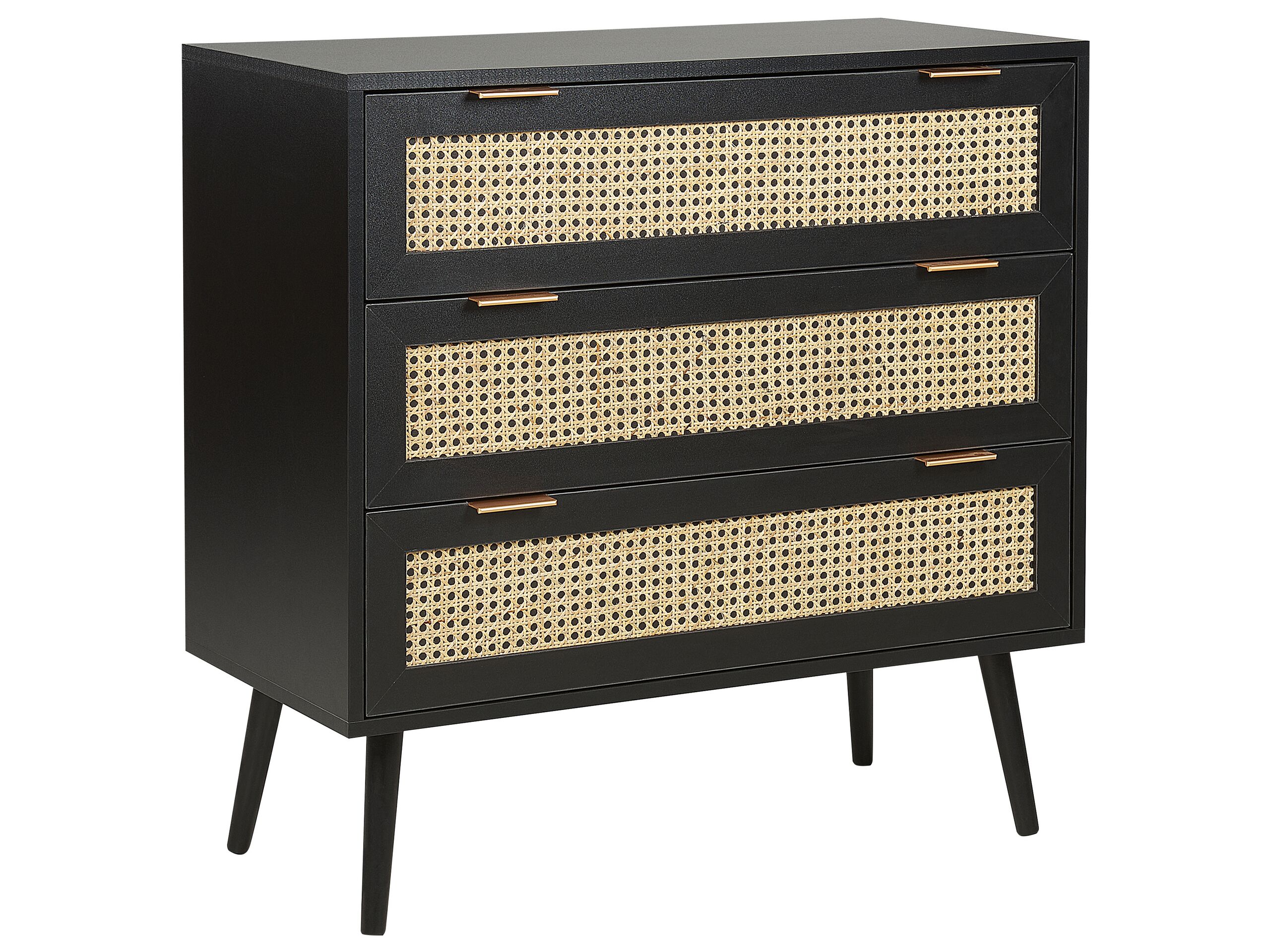 OAKHAM Black Rattan Chest of Drawers - Medium-sized, 3 Drawers - Gemini Interiors