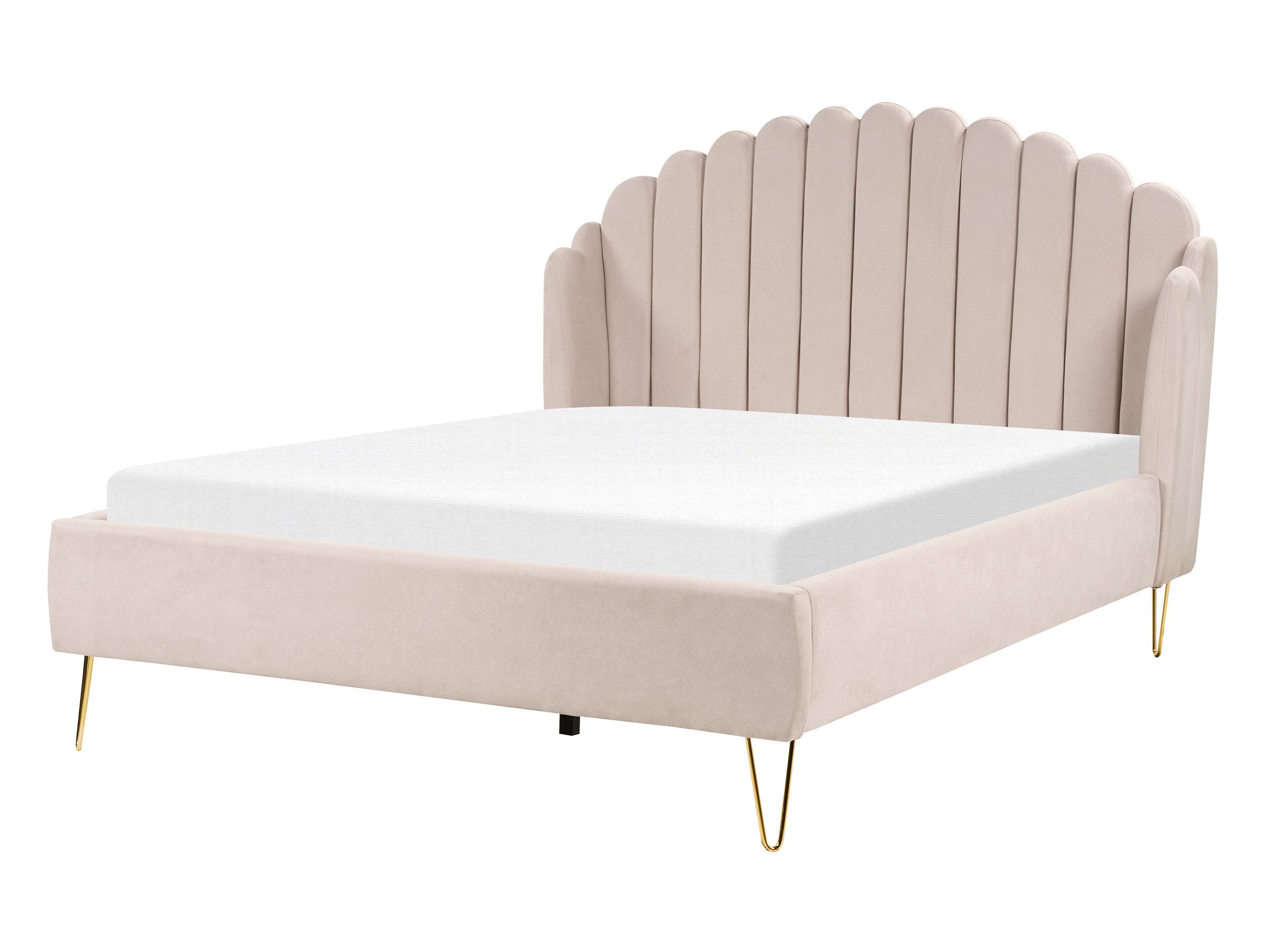 Fabric EU Double Size Bed Beige AMBILLOU - Gemini Interiors