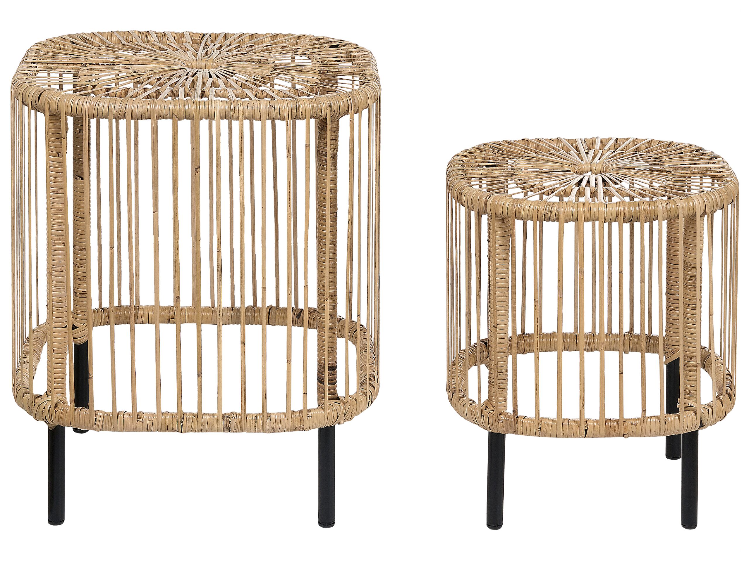 Set of 2 Rattan Garden Coffee Tables Natural CESENATICO - Gemini Interiors