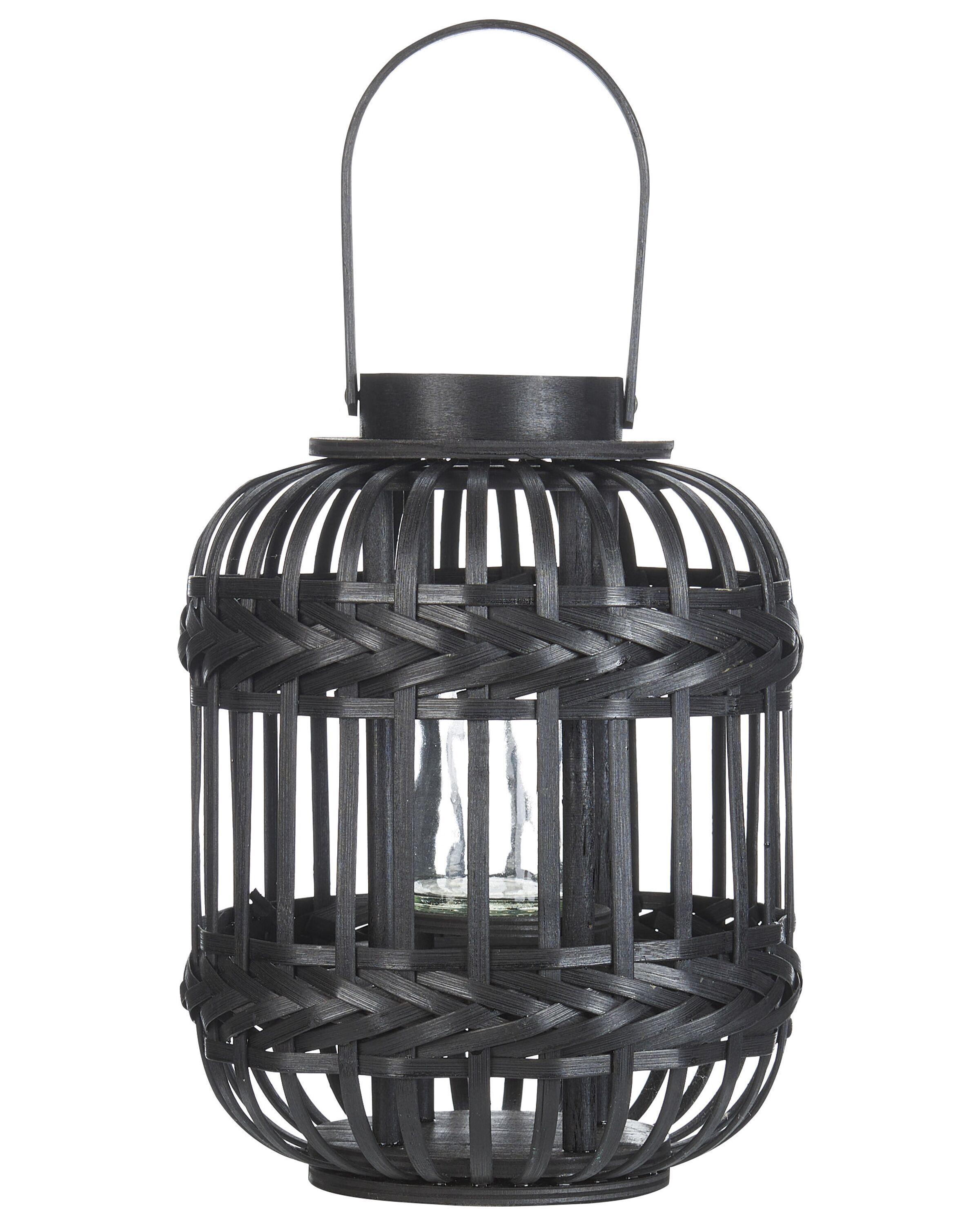 Bamboo Candle Lantern 30 cm Black BORACAY - Gemini Interiors