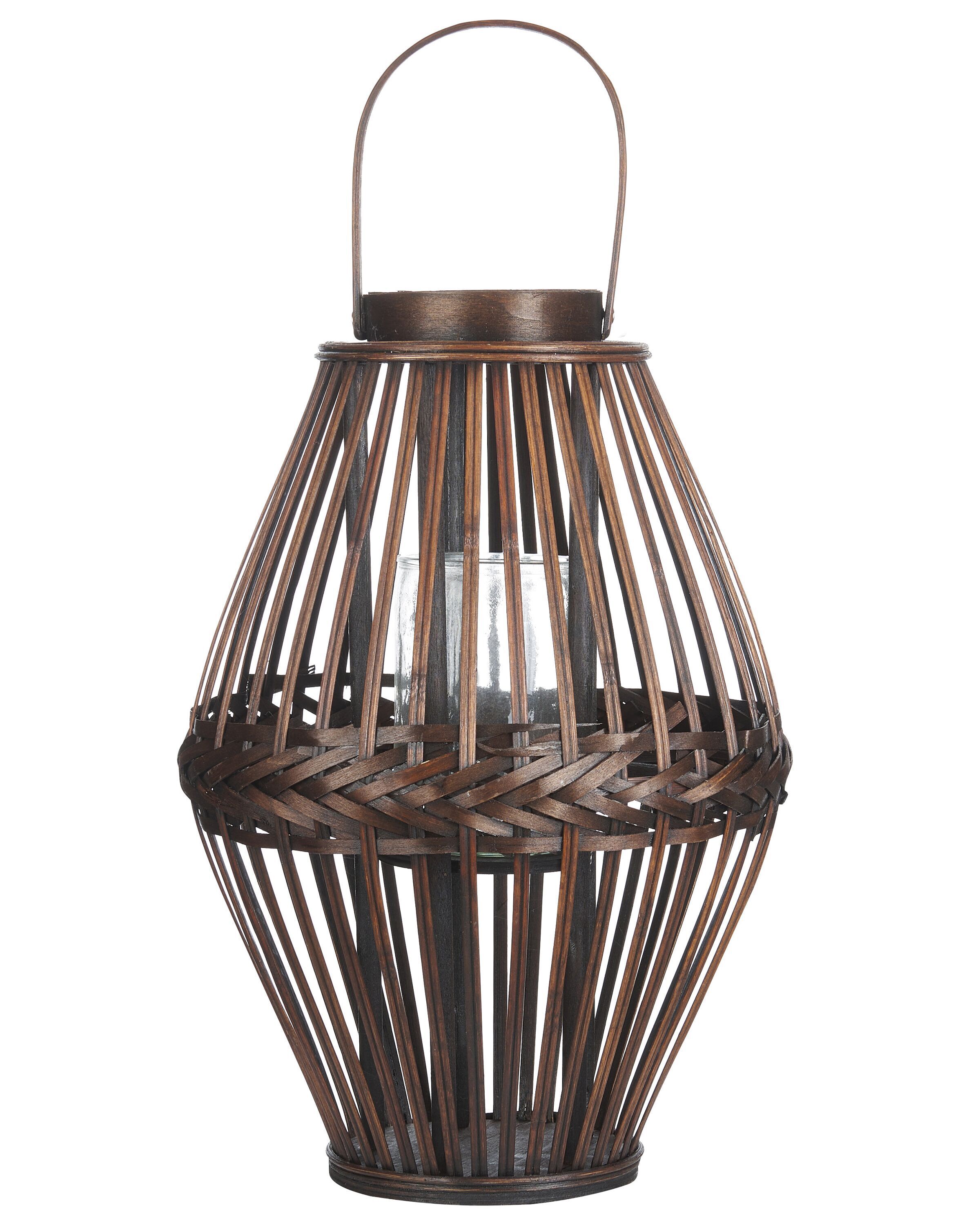 Bamboo Candle Lantern 43 cm Dark Wood PANAT - Gemini Interiors