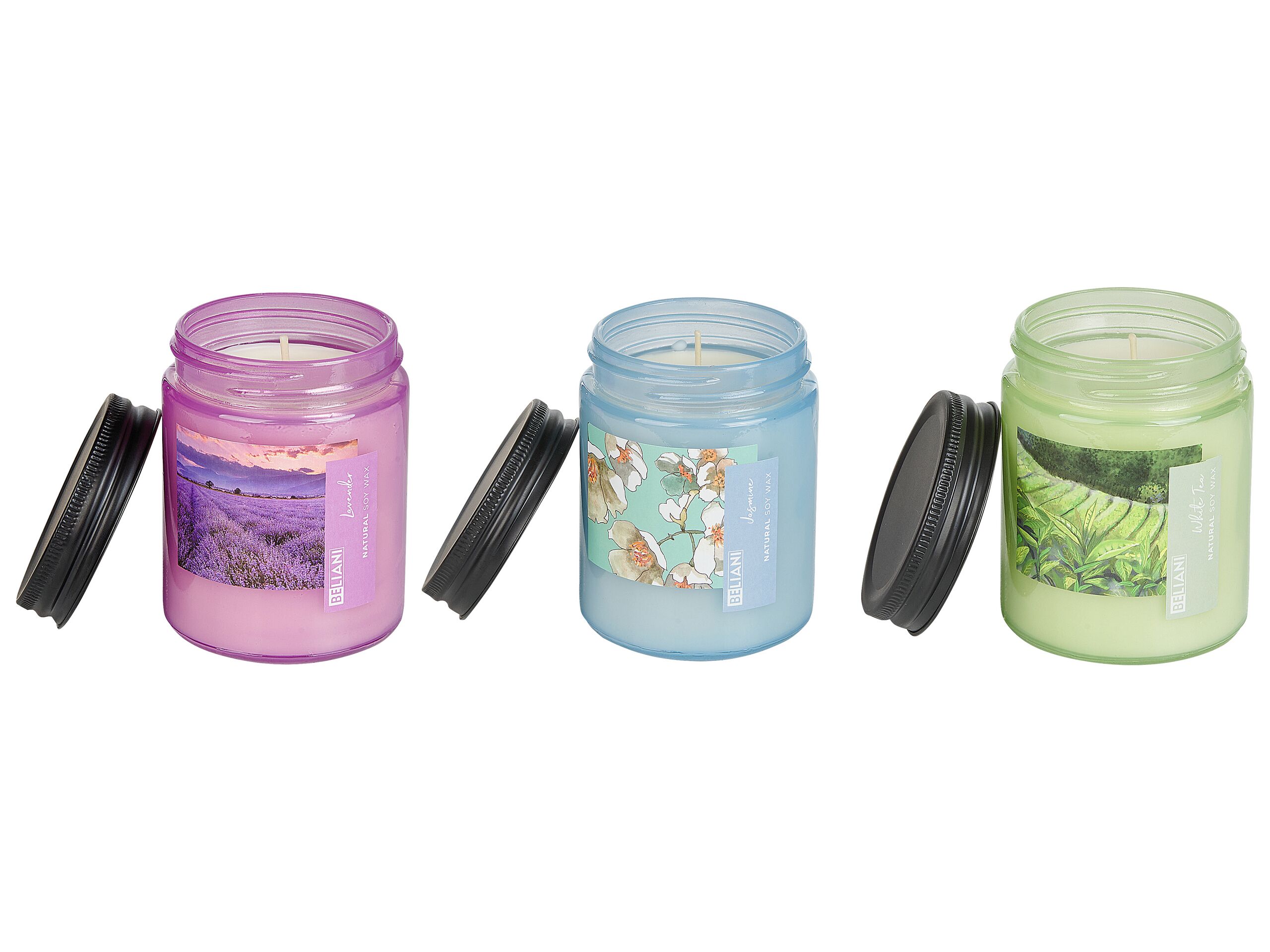 3 Soy Wax Scented Candles White Tea / Lavender / Jasmine - Gemini Interiors