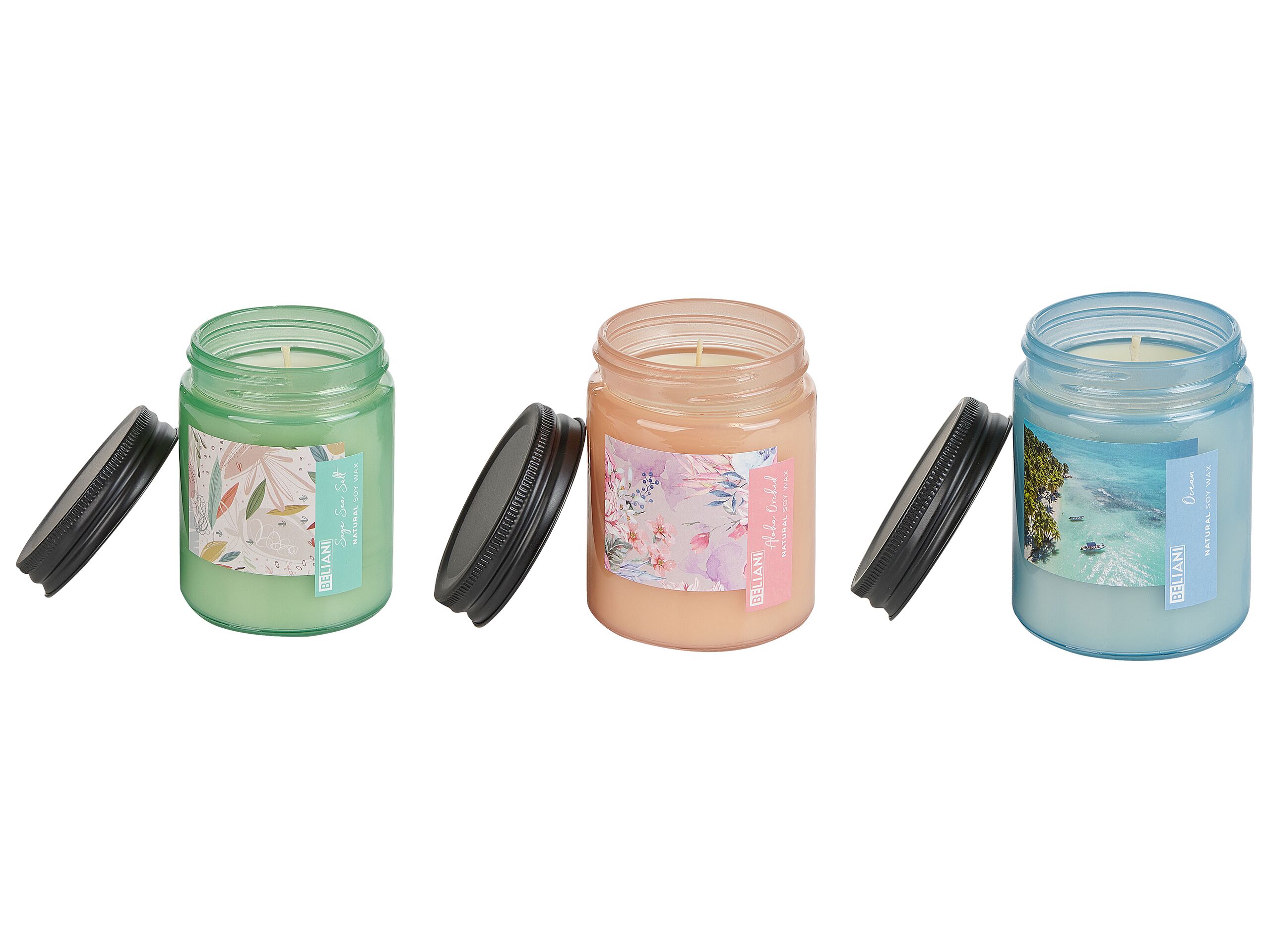 3 Soy Wax Scented Candles Sage Sea Salt / Ocean / Aloha Orchid - Gemini Interiors