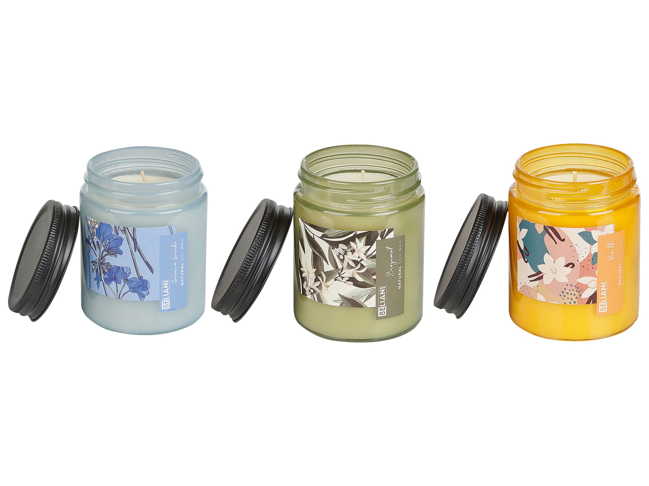 3 Soy Wax Scented Candles Bergamot / Vanilla / Geranium Lavender - Gemini Interiors