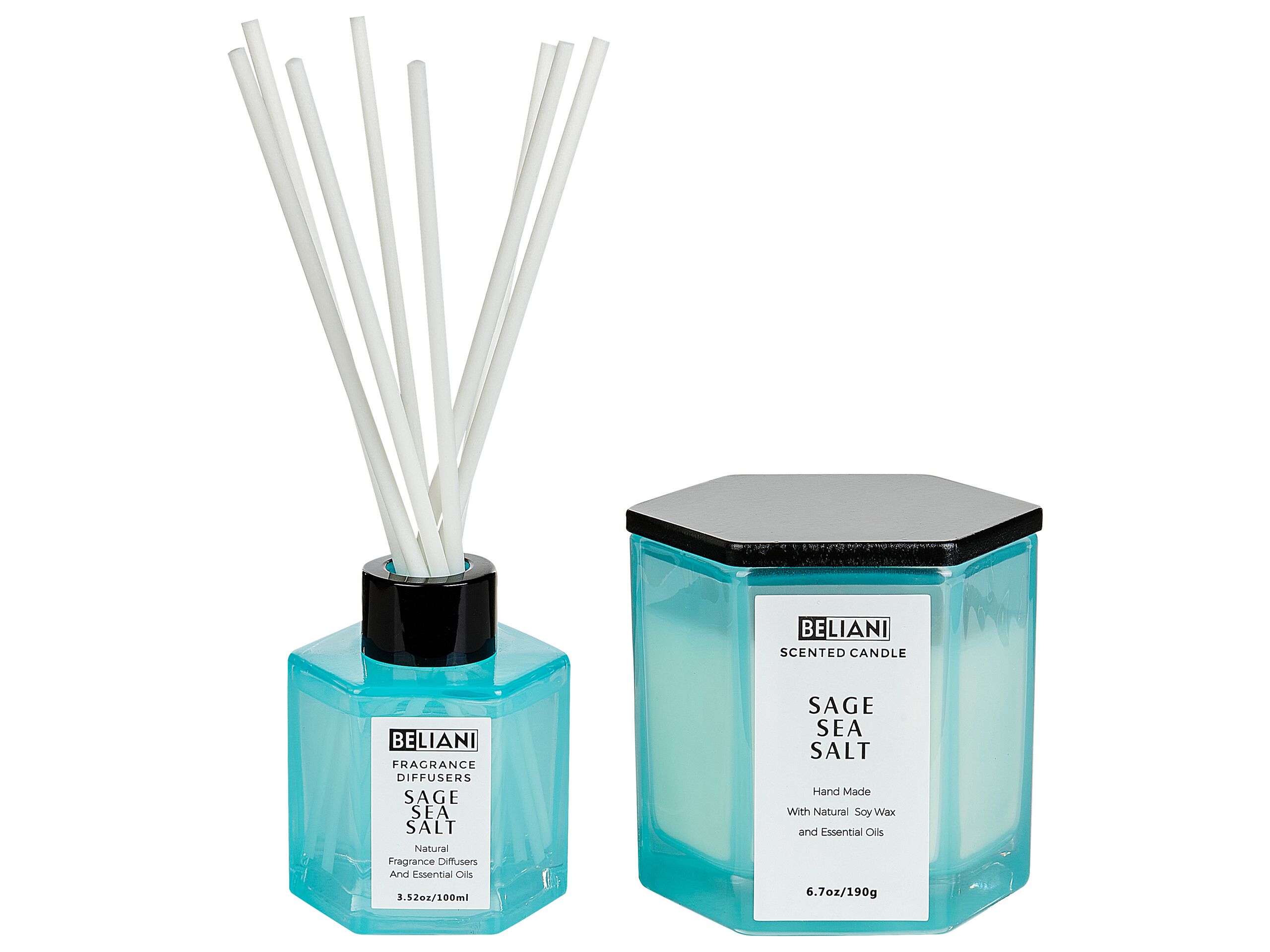 Soy Wax Candle and Reed Diffuser Scented Set Sage Sea Salt - Gemini Interiors