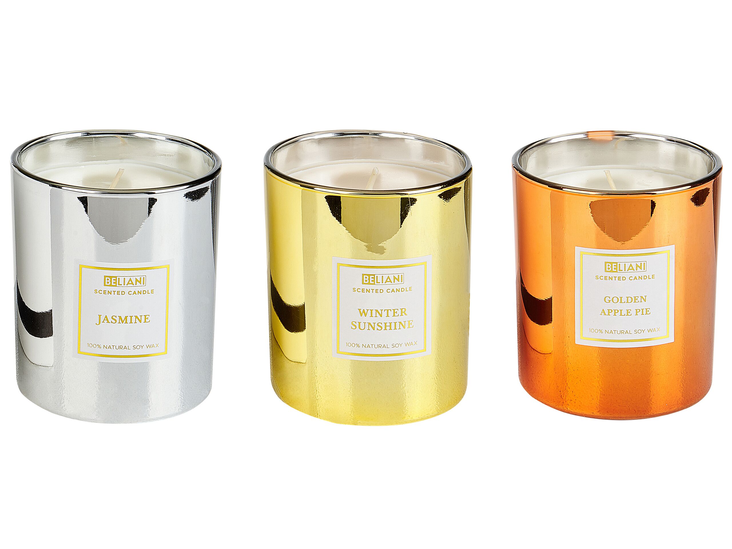 3 Soy Wax Scented Candles Golden Apple Pie / Jasmine / Winter Sunshine - Gemini Interiors