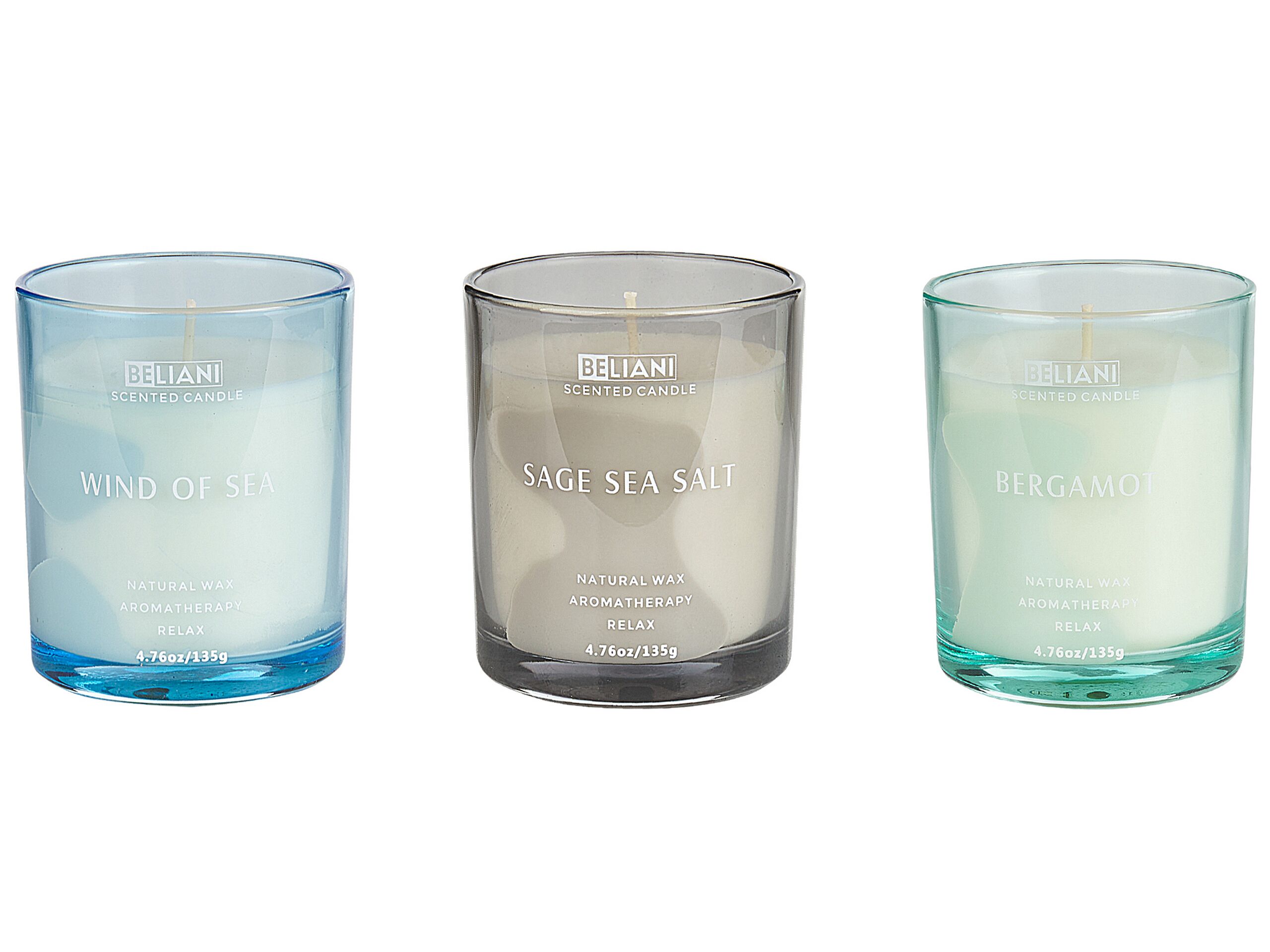 3 Soy Wax Scented Candles Bergamot / Wind of Sea / Sage Sea Salt - Gemini Interiors