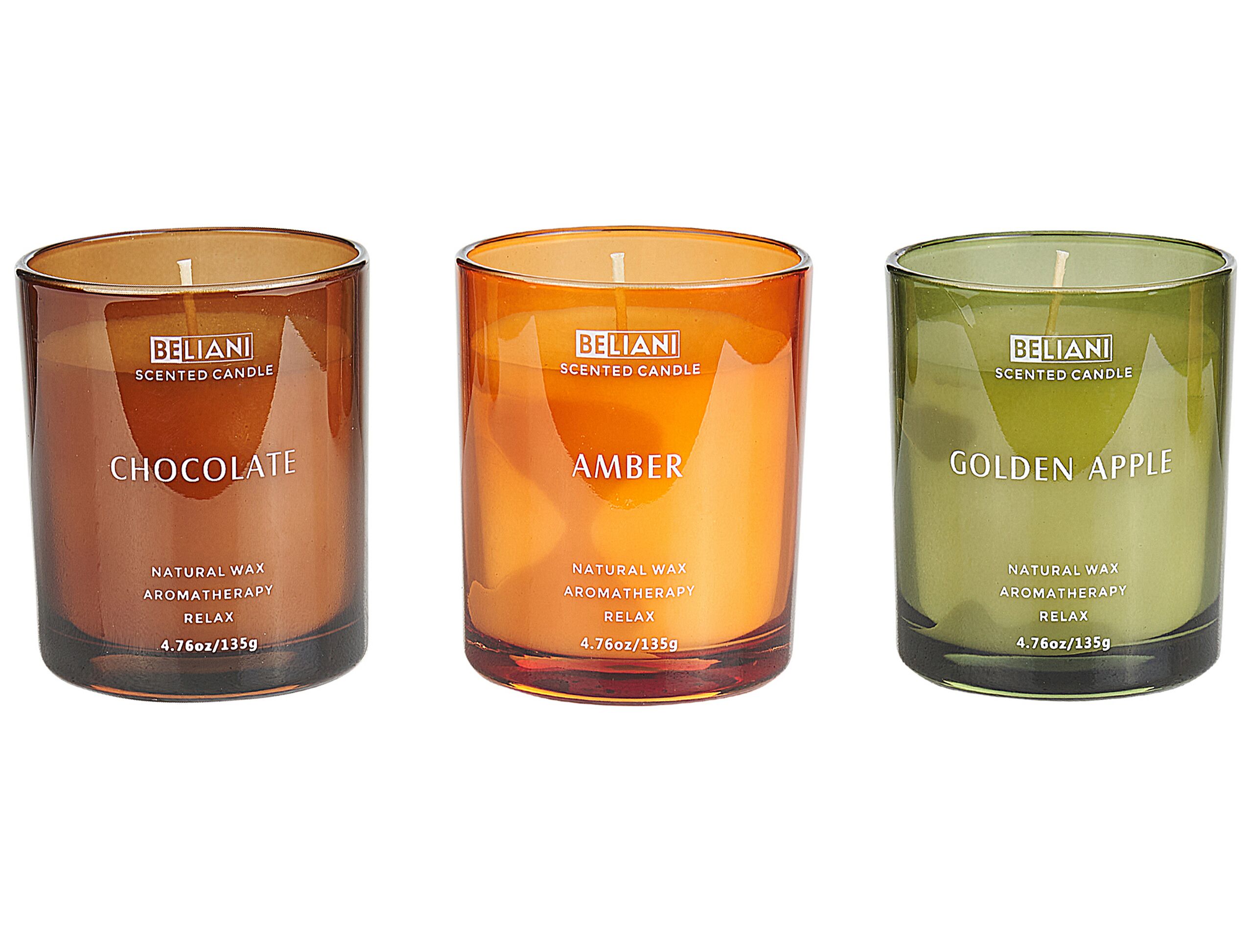 3 Soy Wax Scented Candles Golden Apple / Chocolate / Amber - Gemini Interiors