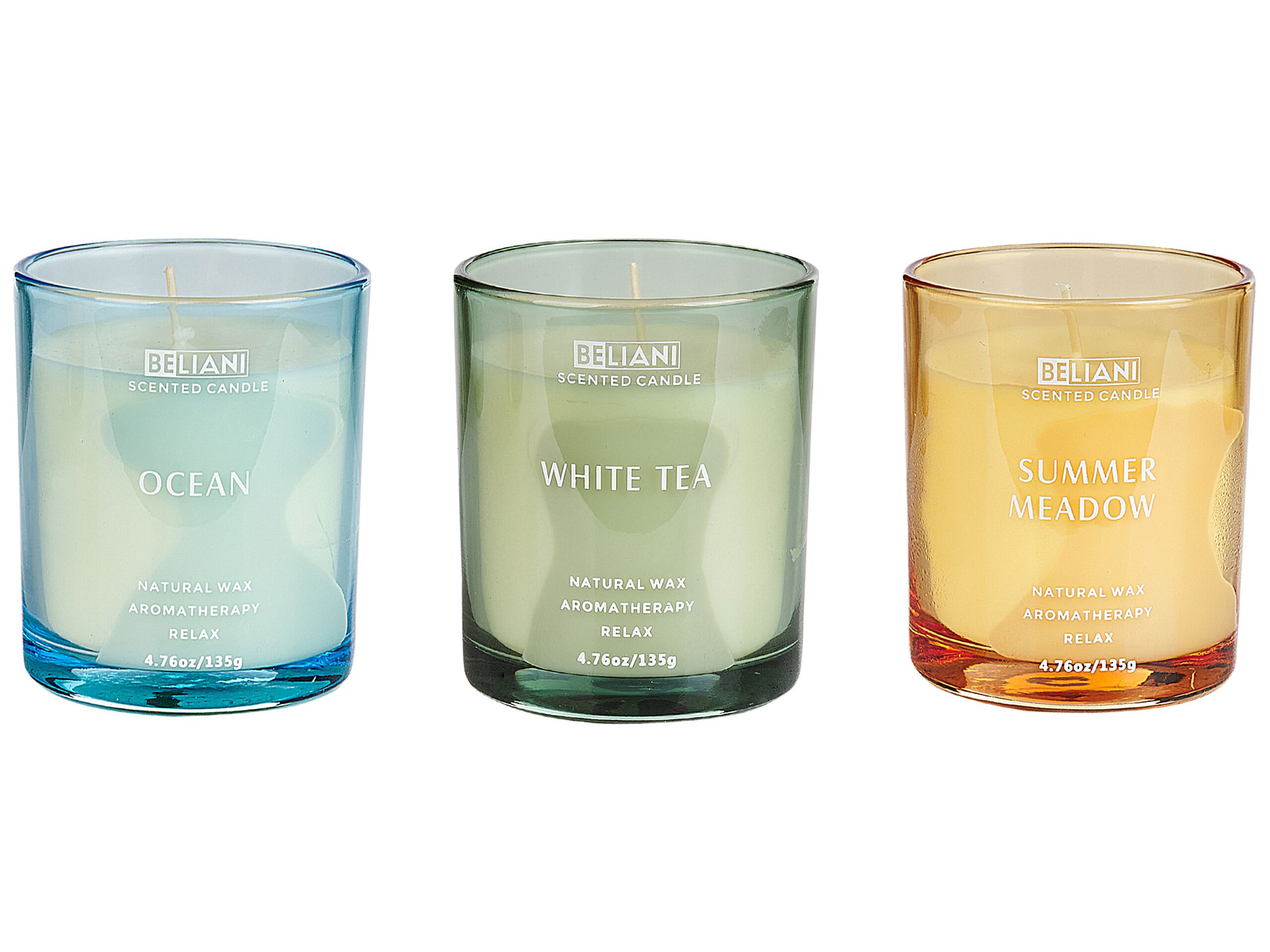 3 Soy Wax Scented Candles Ocean / White Tea / Summer Meadow - Gemini Interiors