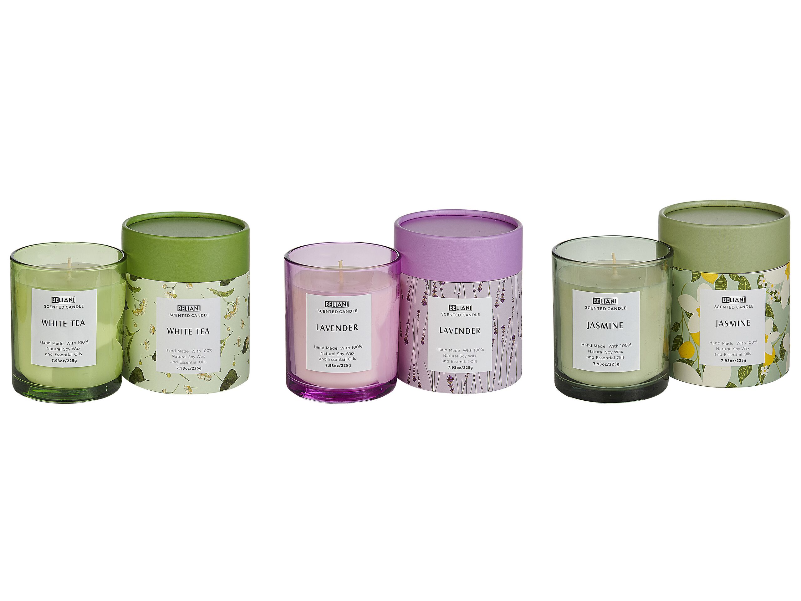 3 Soy Wax Scented Candles White Tea / Lavender / Jasmine - Gemini Interiors