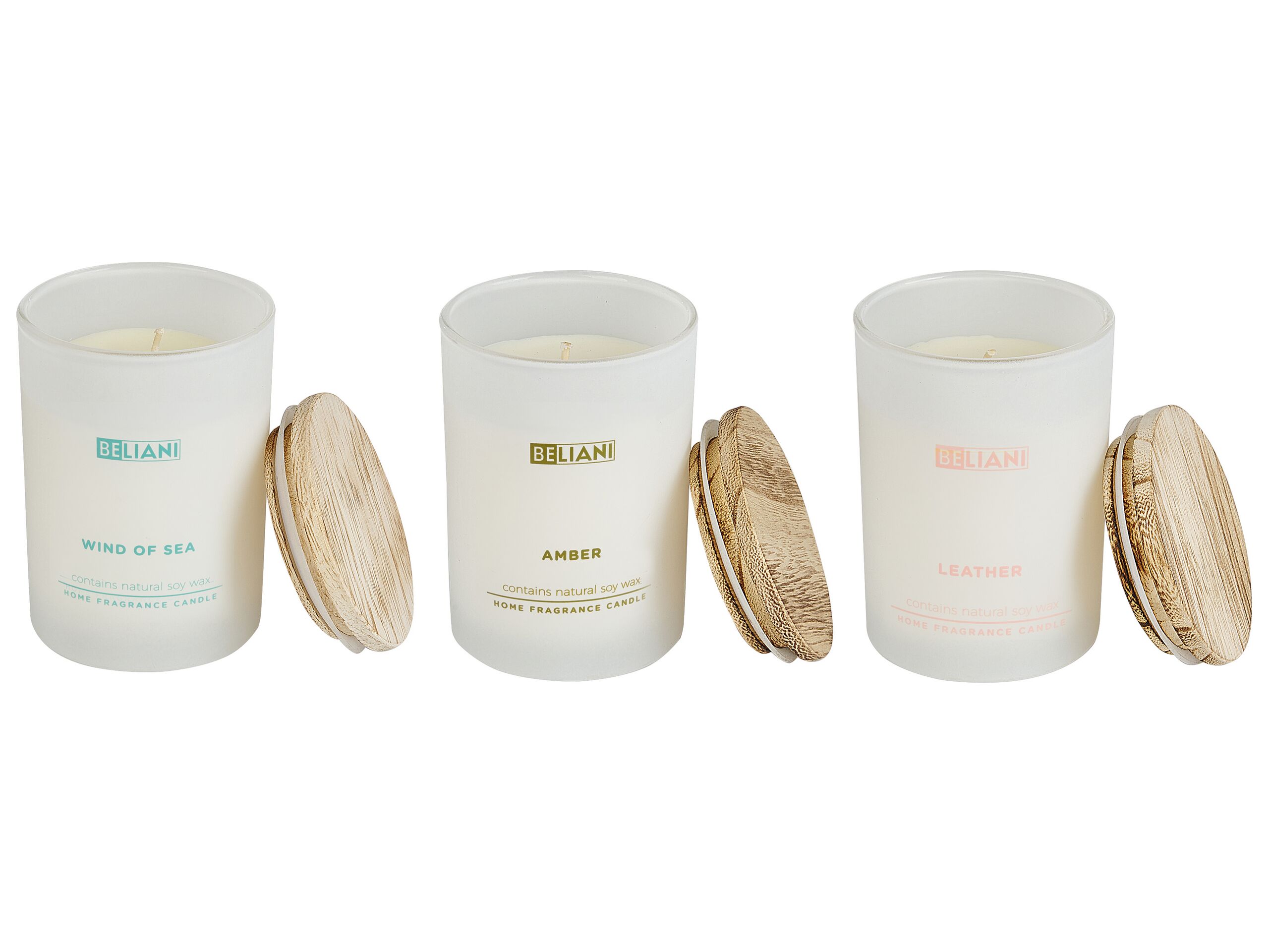 3 Soy Wax Scented Candles Leather / Wind of Sea / Amber - Gemini Interiors