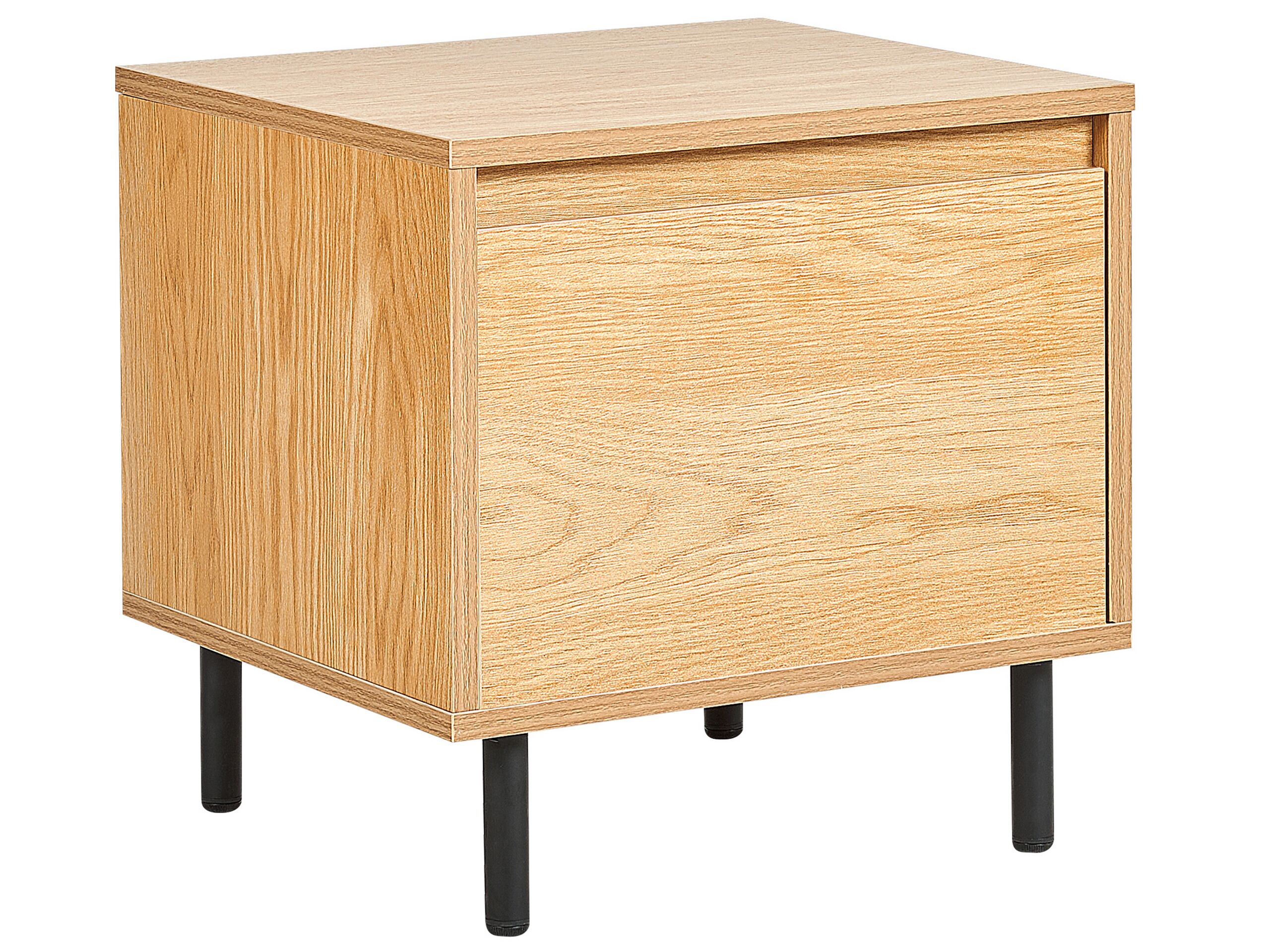 Bedside Table - BUDE 1 Drawer Nightstand Light Wood and Black 45cm - Gemini Interiors