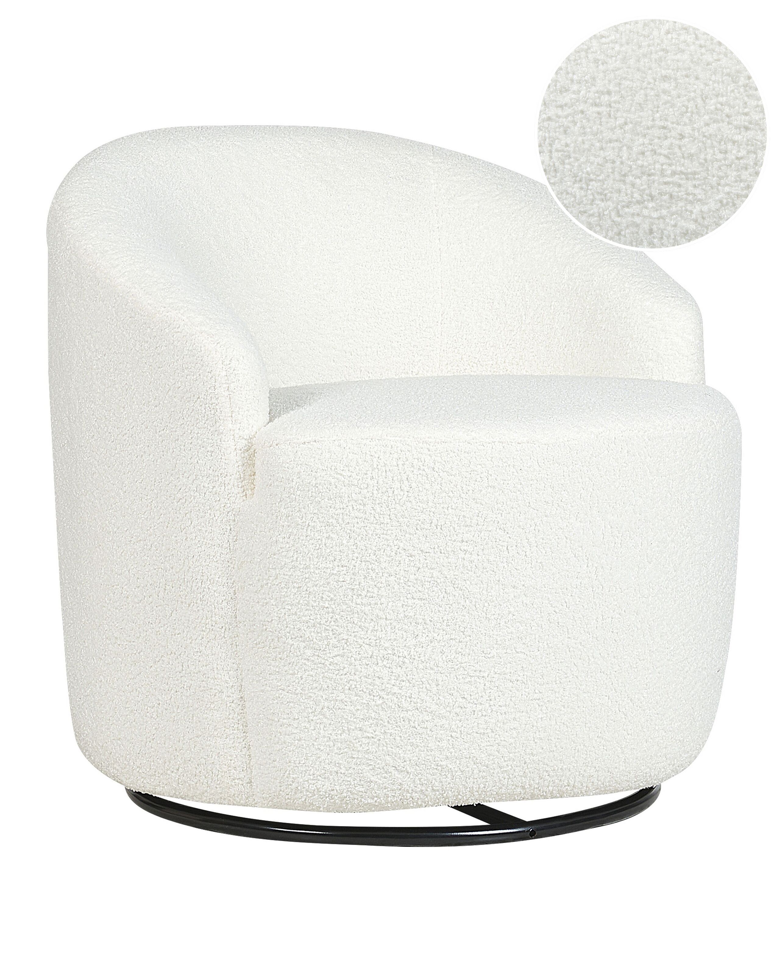 Boucle Swivel Armchair White DAVIK - Gemini Interiors