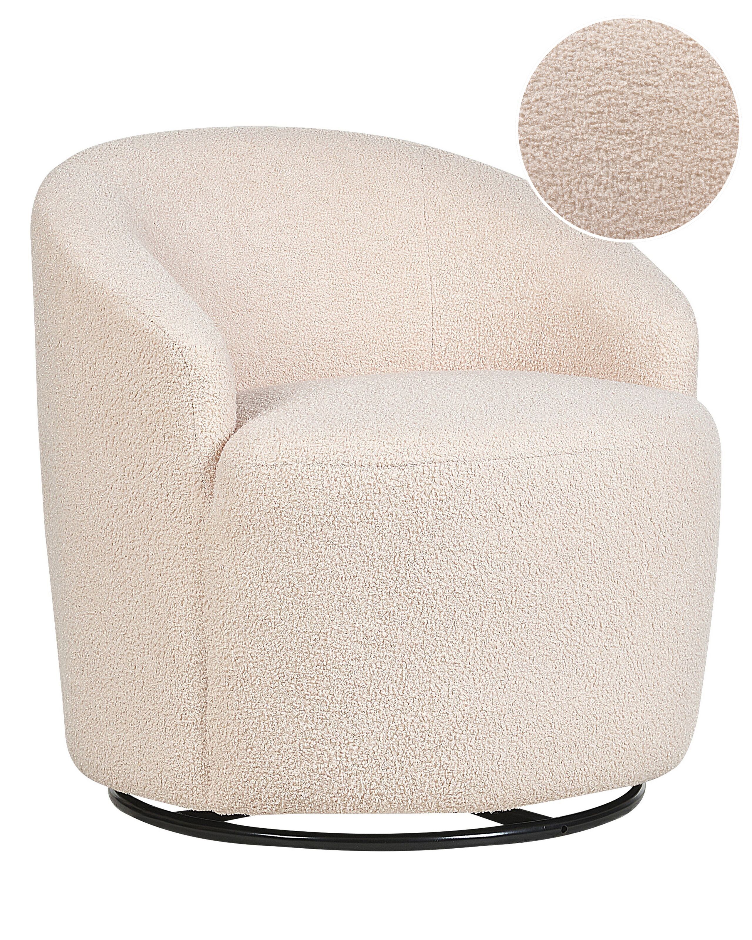 Boucle Swivel Armchair Beige DAVIK - Gemini Interiors