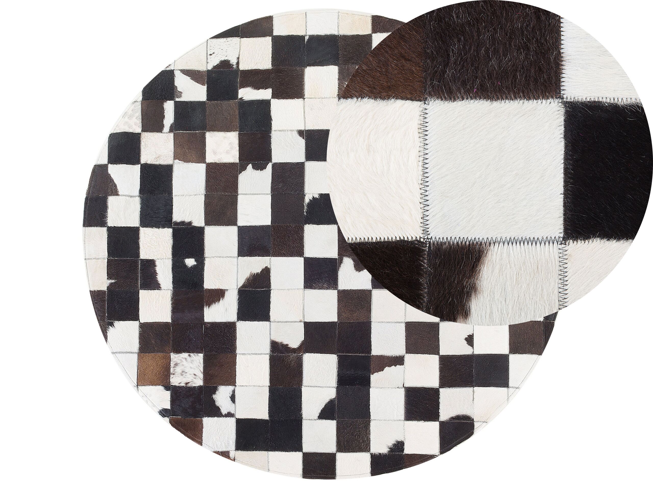 Round Cowhide Area Rug 140cm Black and White - Gemini Interiors