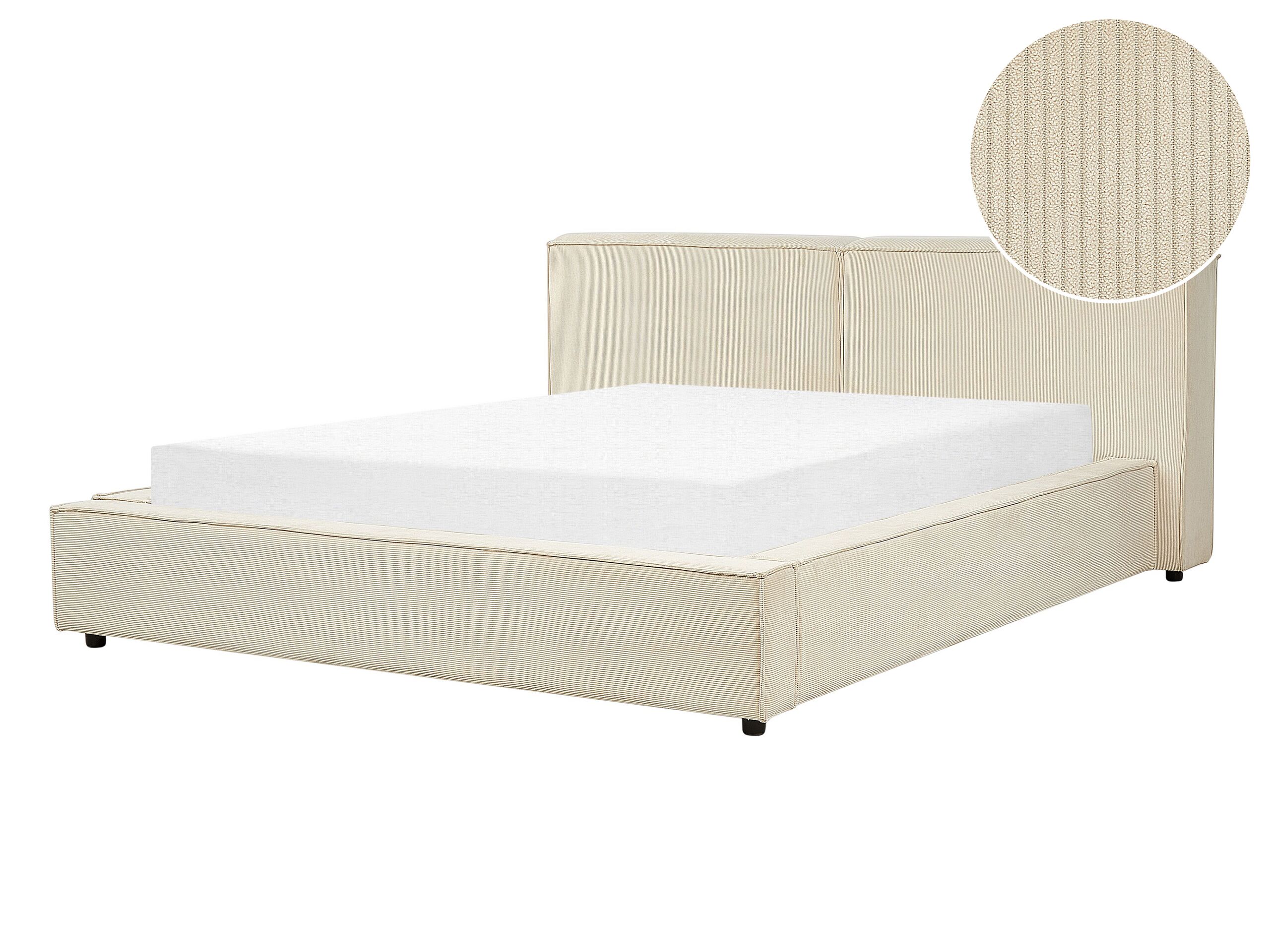 Corduroy EU King Size Bed Beige LINARDS - Gemini Interiors