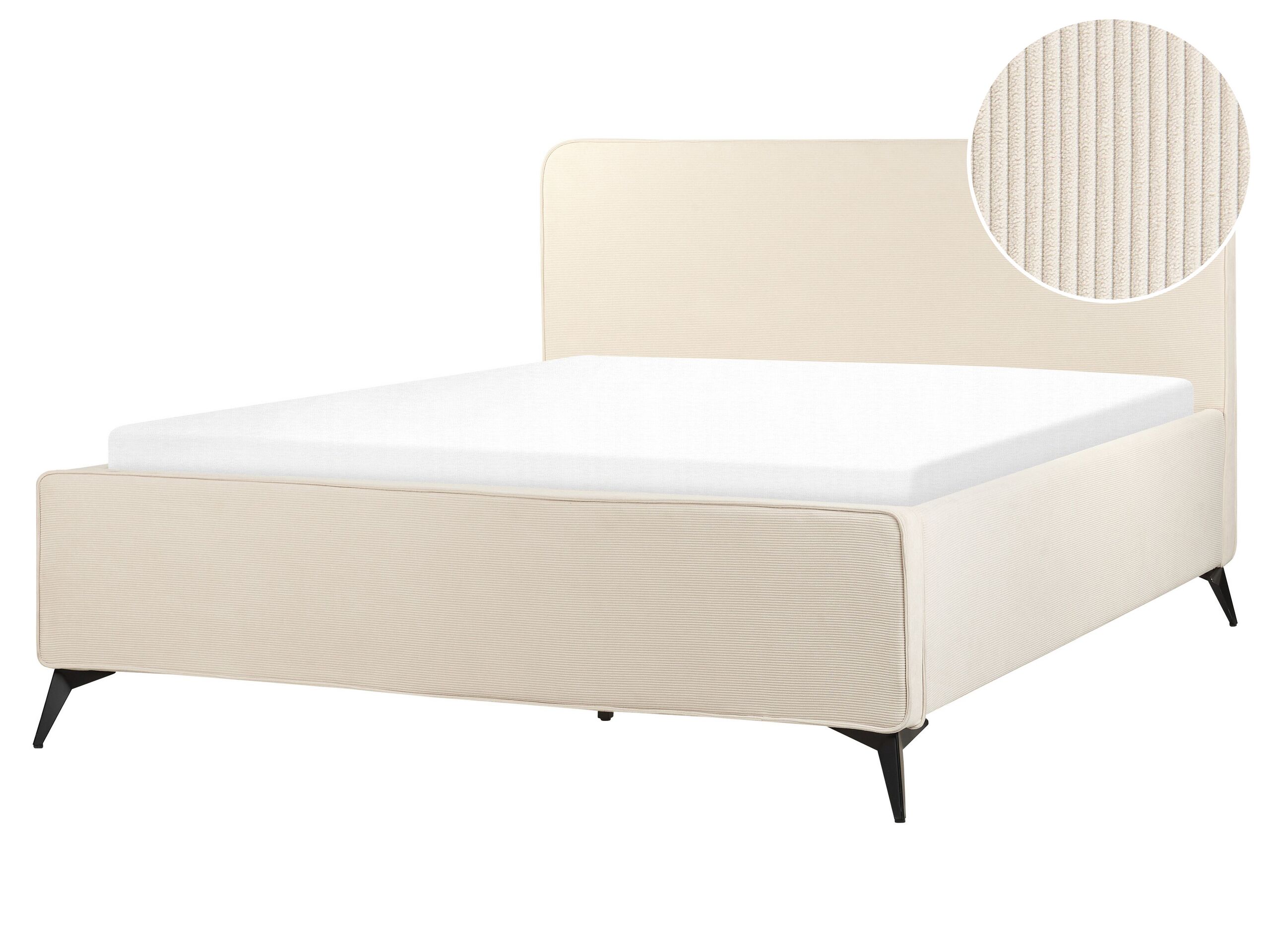 Corduroy EU King Size Bed Beige VALOGNES - Gemini Interiors