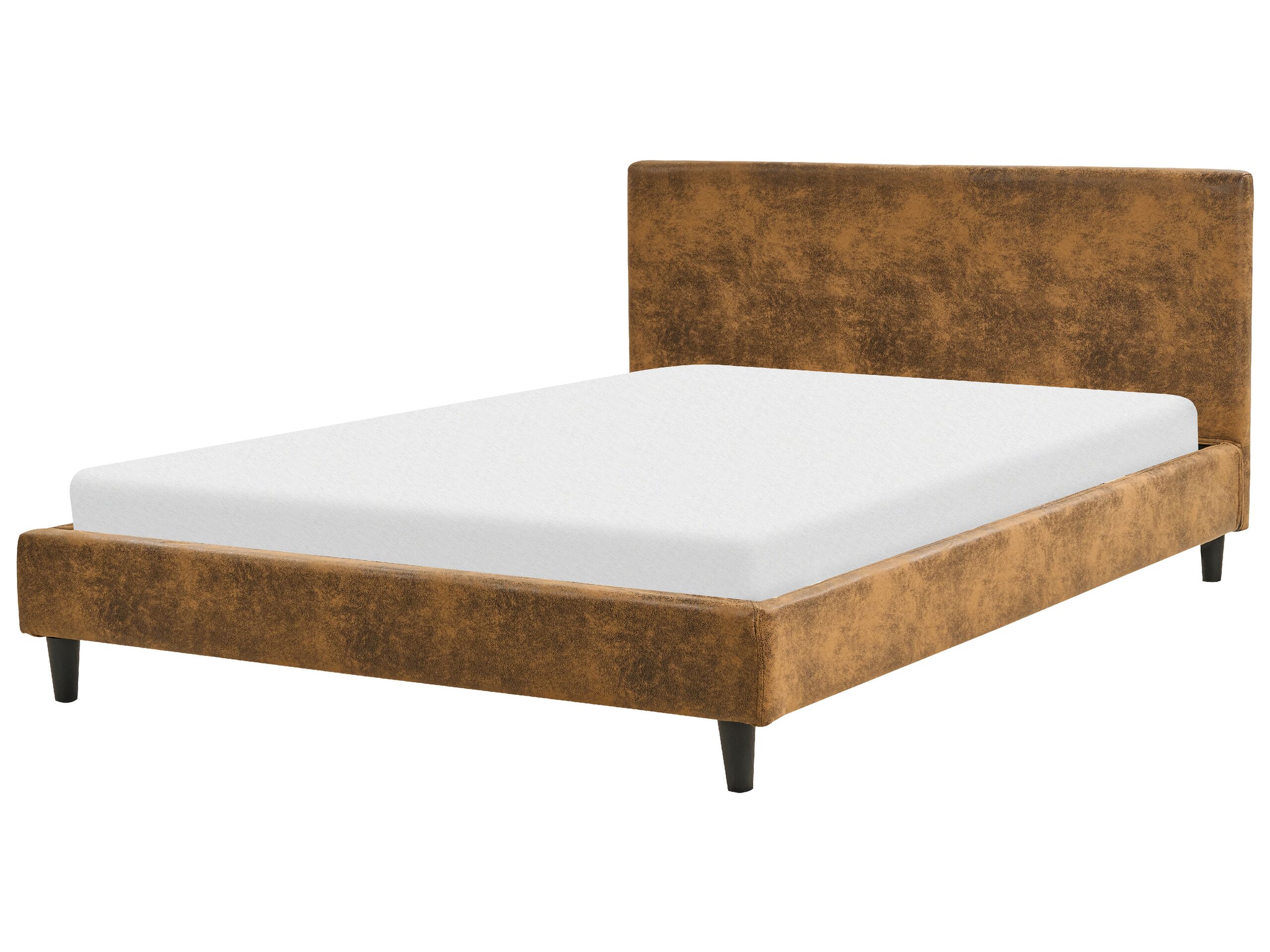 Faux Leather EU Double Size Bed Brown FITOU - Gemini Interiors