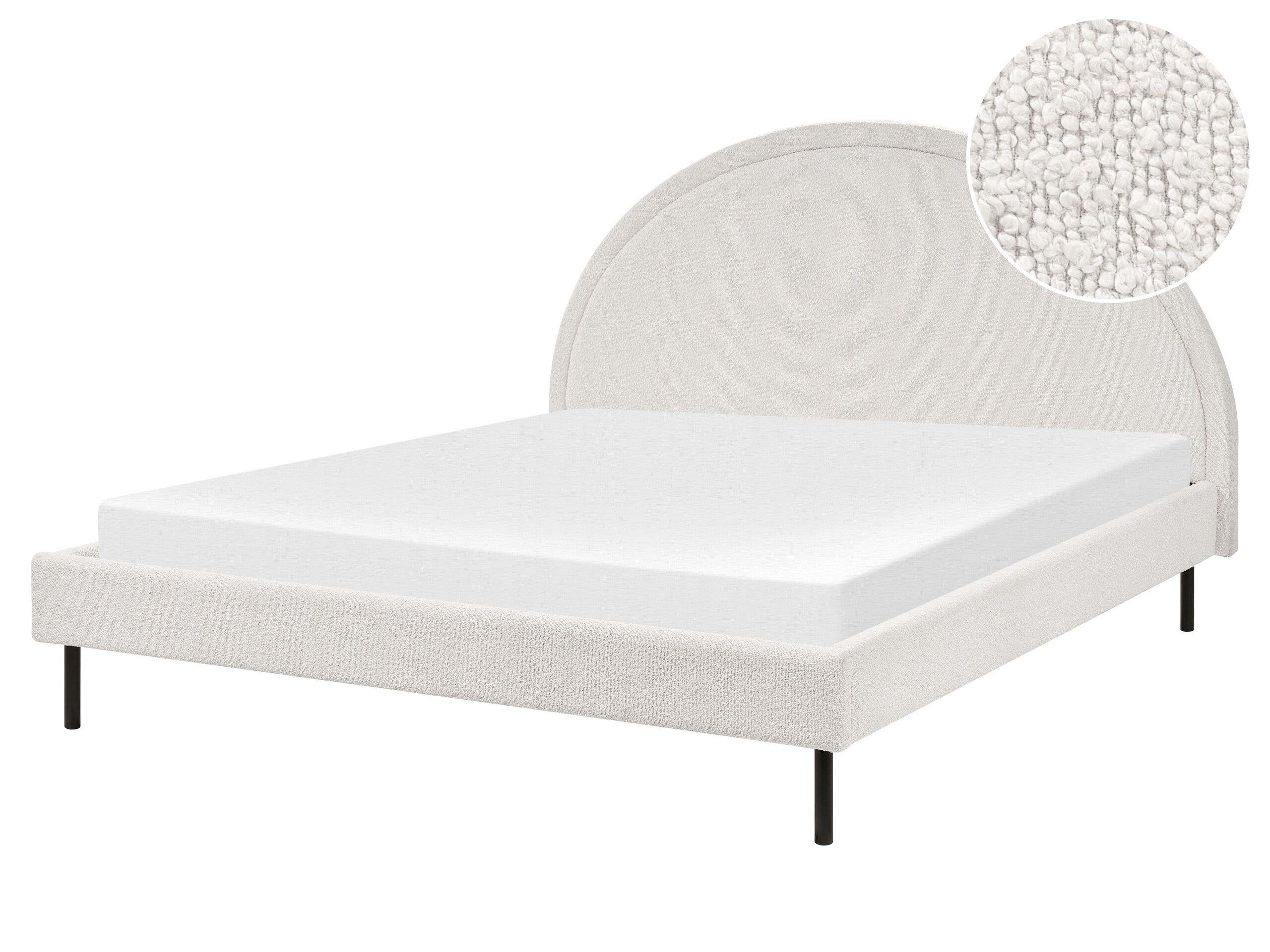Boucle EU King Size Bed White MARGUT - Gemini Interiors
