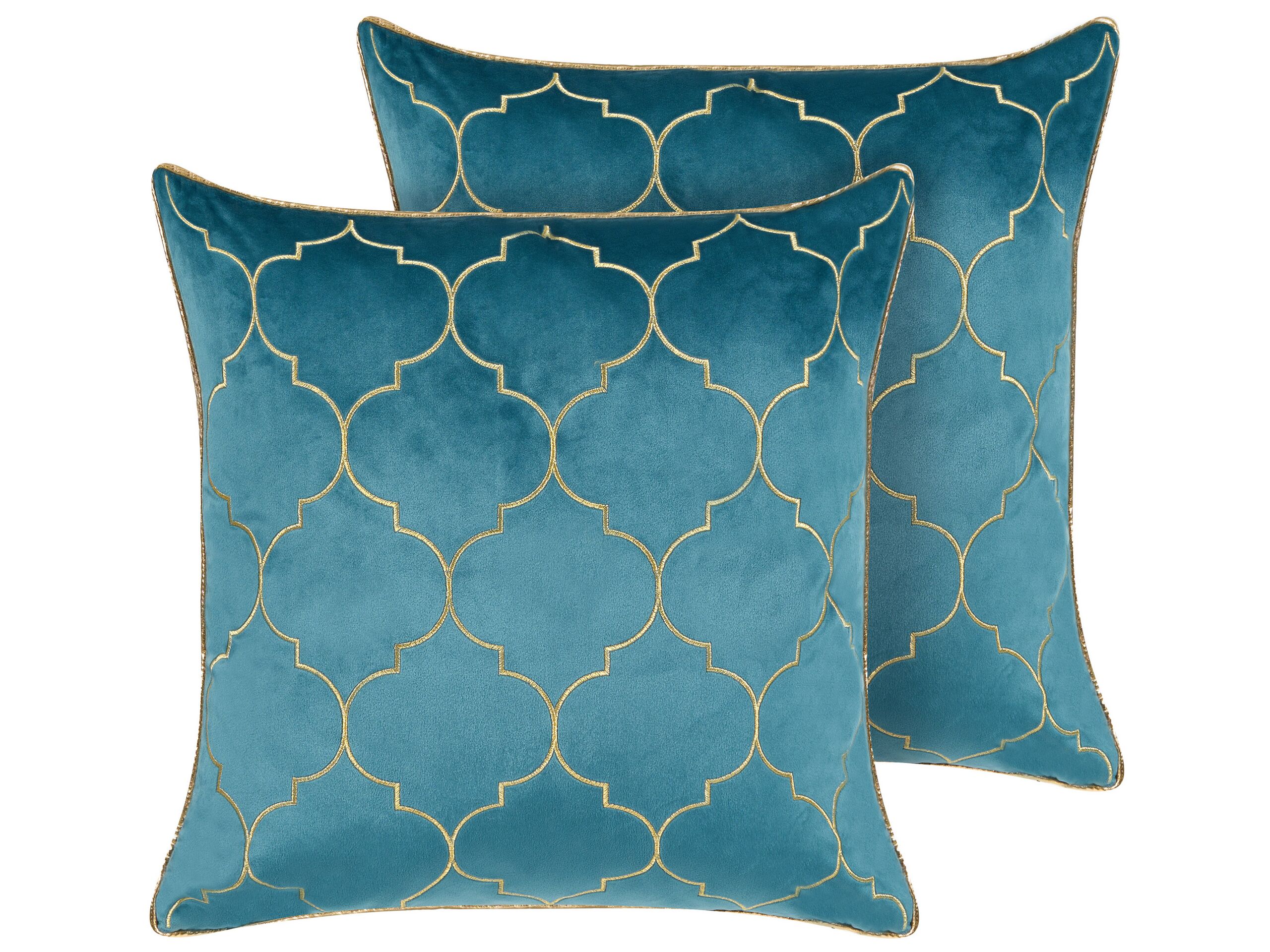 Set of 2 Velvet Cushions Moroccan Pattern 45x45cm Blue - Gemini Interiors