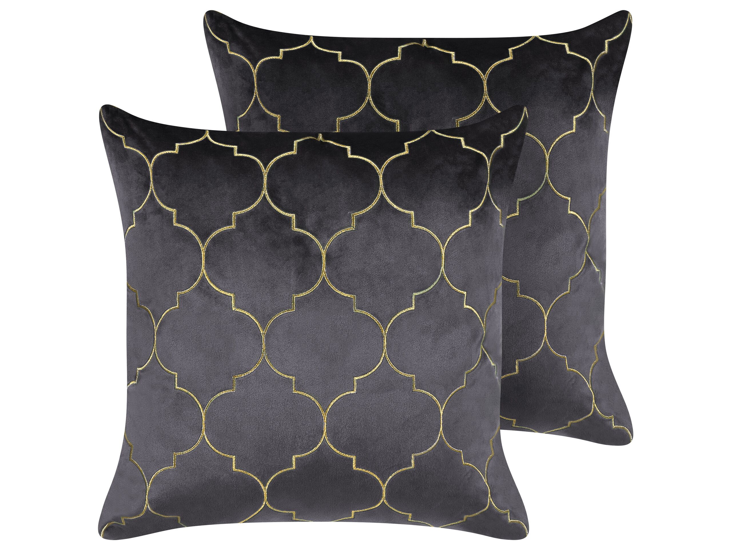 Set of 2 Velvet Cushions Moroccan Pattern 45x45cm Grey - Gemini Interiors