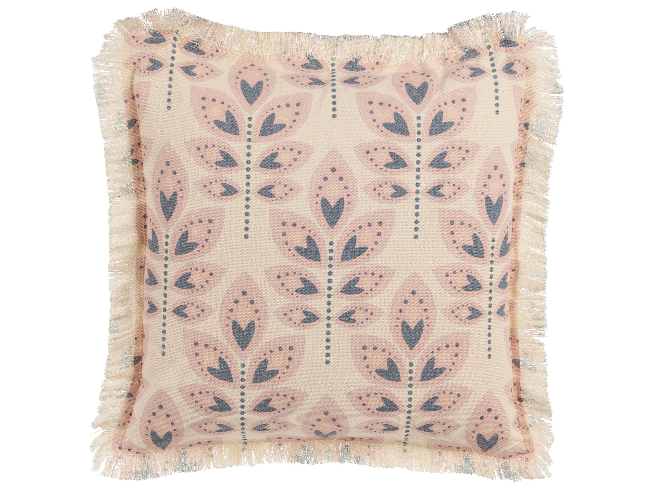 Fringed Cushion Leaf Pattern 60x60cm Beige - Gemini Interiors