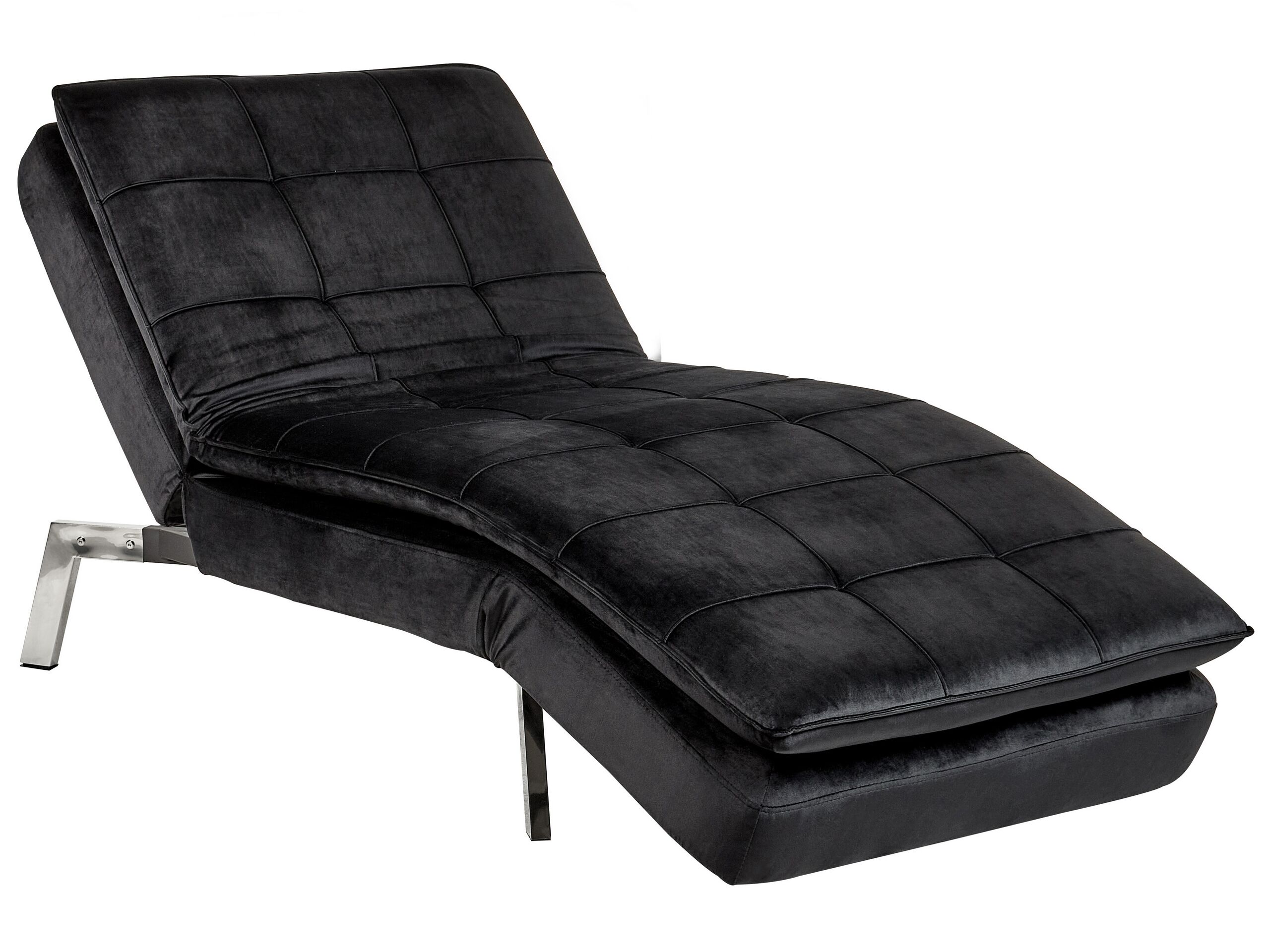 Velvet Chaise Lounge Black LOIRET - Gemini Interiors
