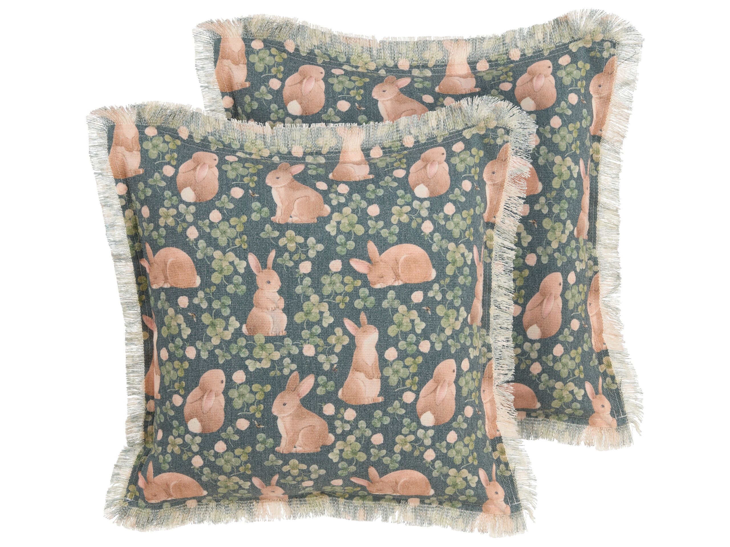 Set of 2 Cushions Rabbit Print 45x45cm Green - Gemini Interiors