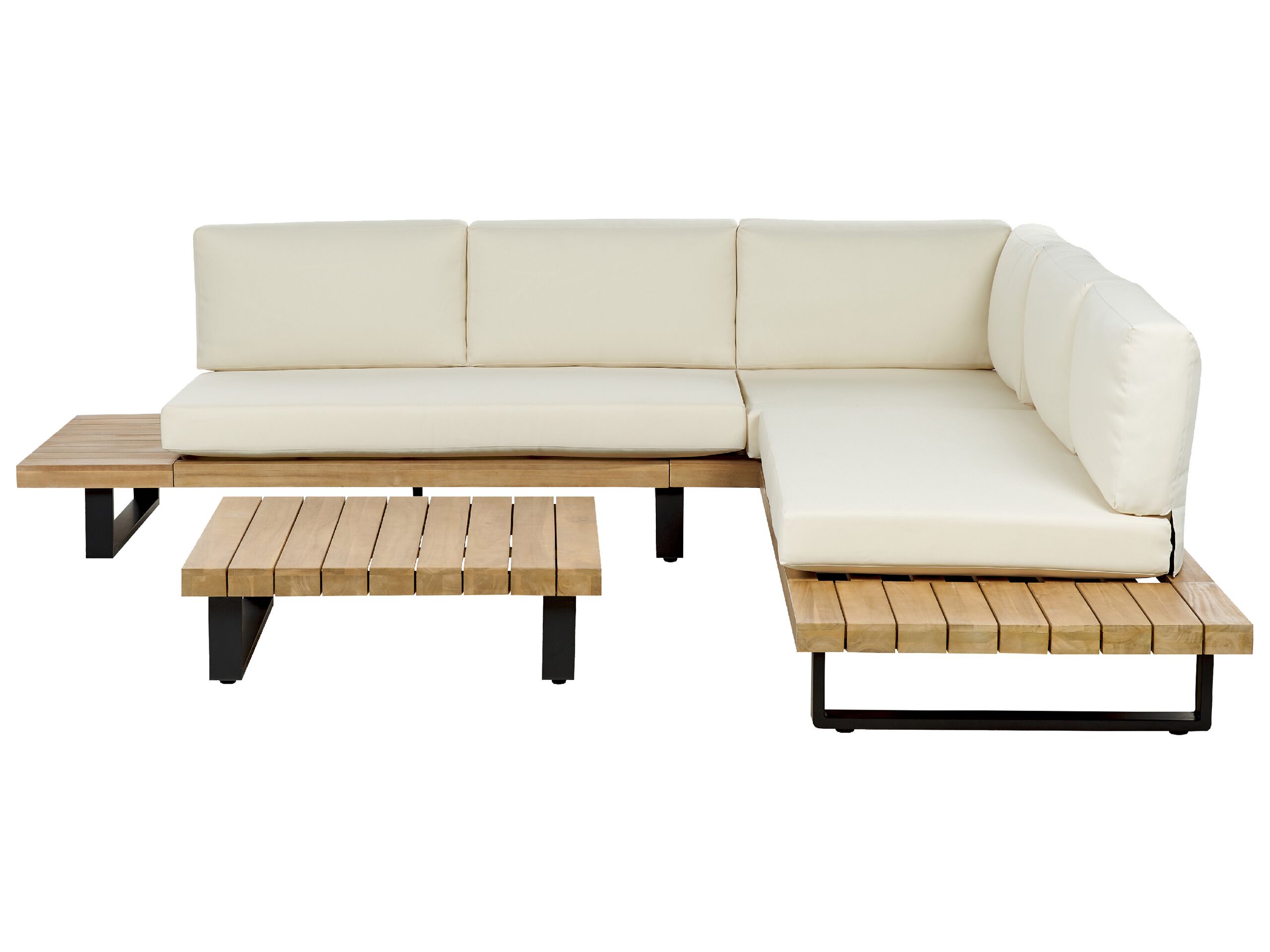 5 Seater Certified Acacia Wood Garden Corner Sofa Set Off White MYKONOS - Gemini Interiors