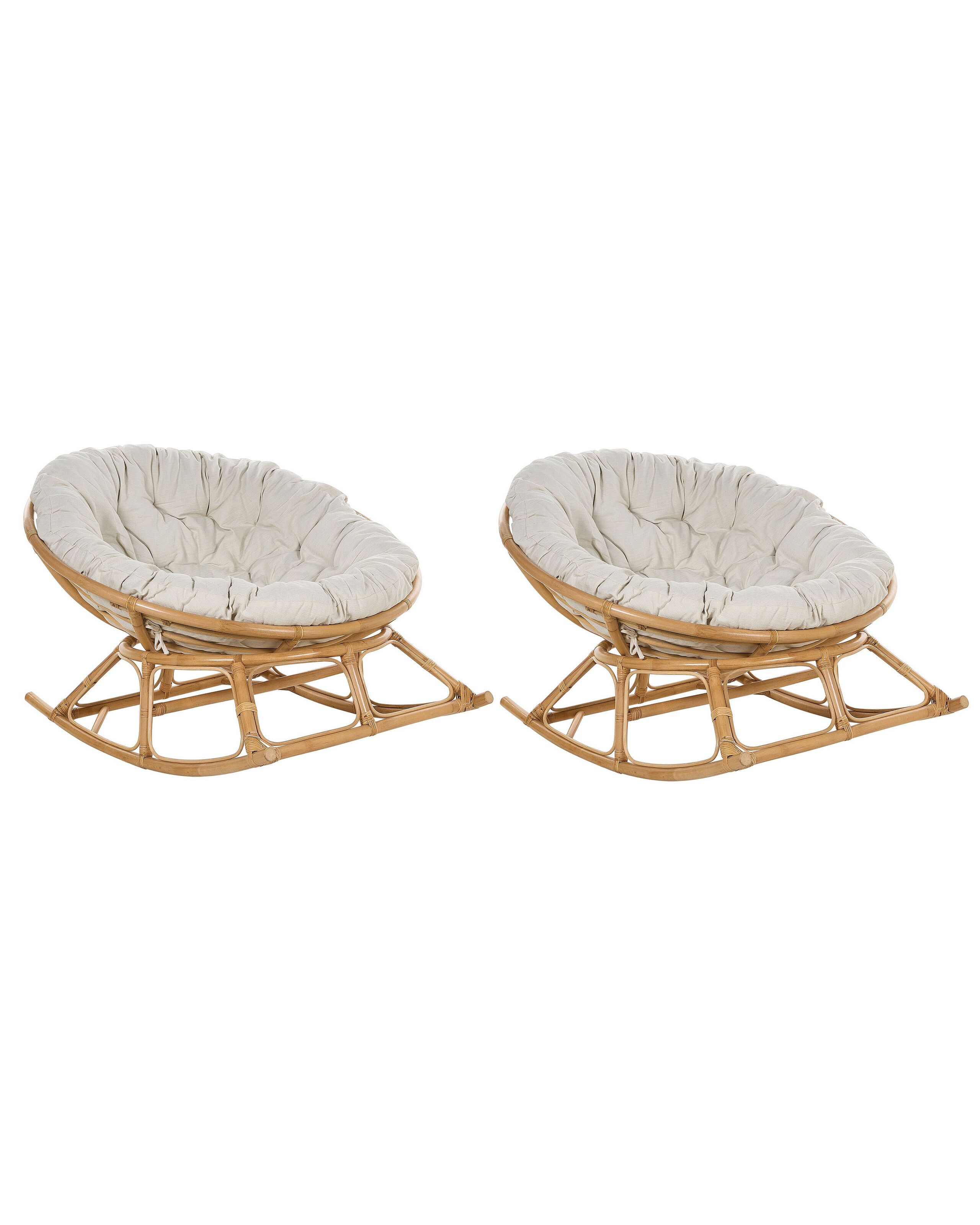 Set of 2 Rattan Rocking Chairs Natural and Light Beige ORVIETO - Gemini Interiors