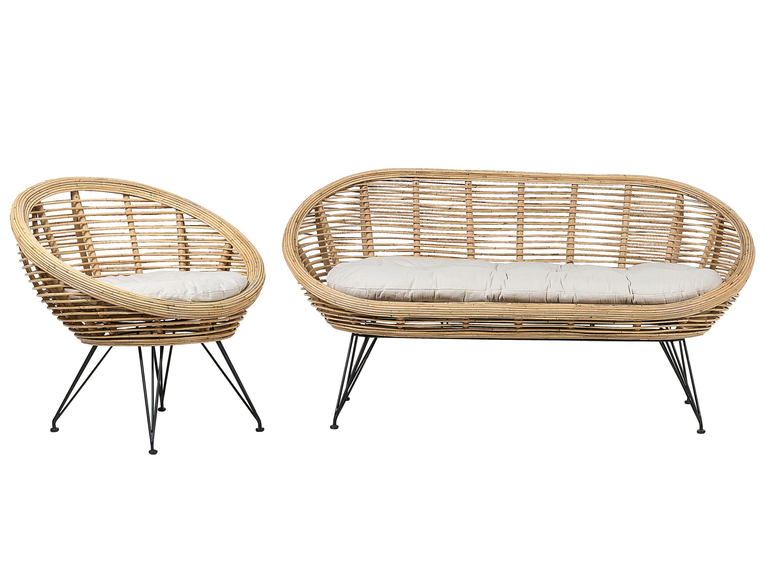 3 Seater Rattan Sofa Set Natural MARATEA - Gemini Interiors