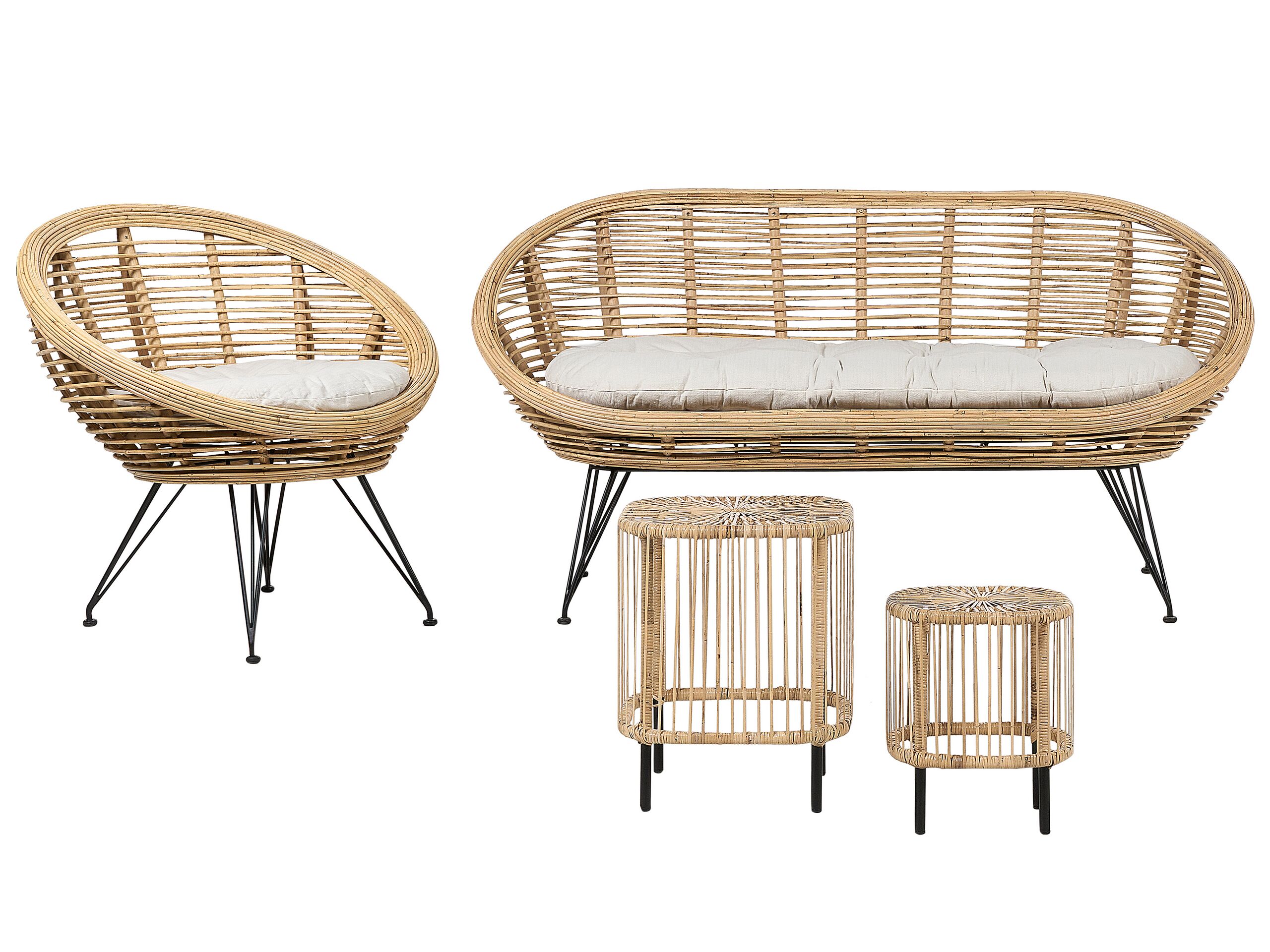 3 Seater Rattan Sofa Set with Side Tables Natural MARATEA/ CESENATICO - Gemini Interiors