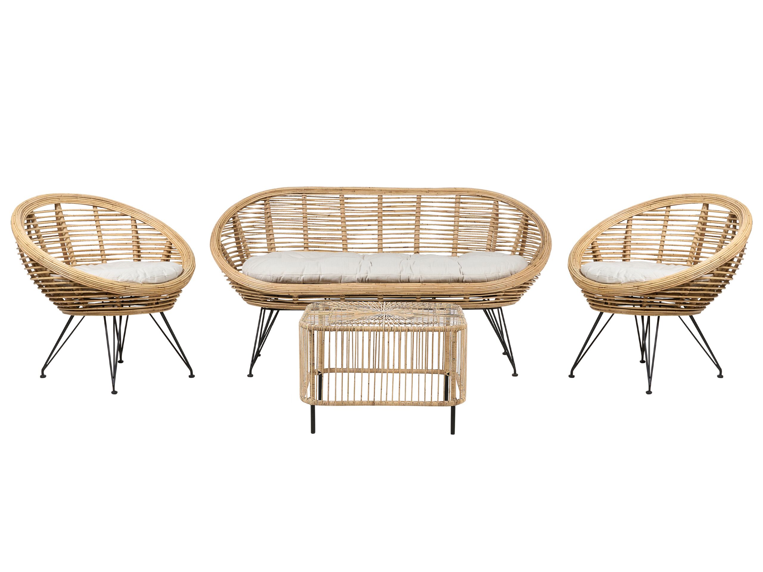 4 Seater Rattan Sofa Set with Coffee Table Natural MARATEA/ CESENATICO - Gemini Interiors