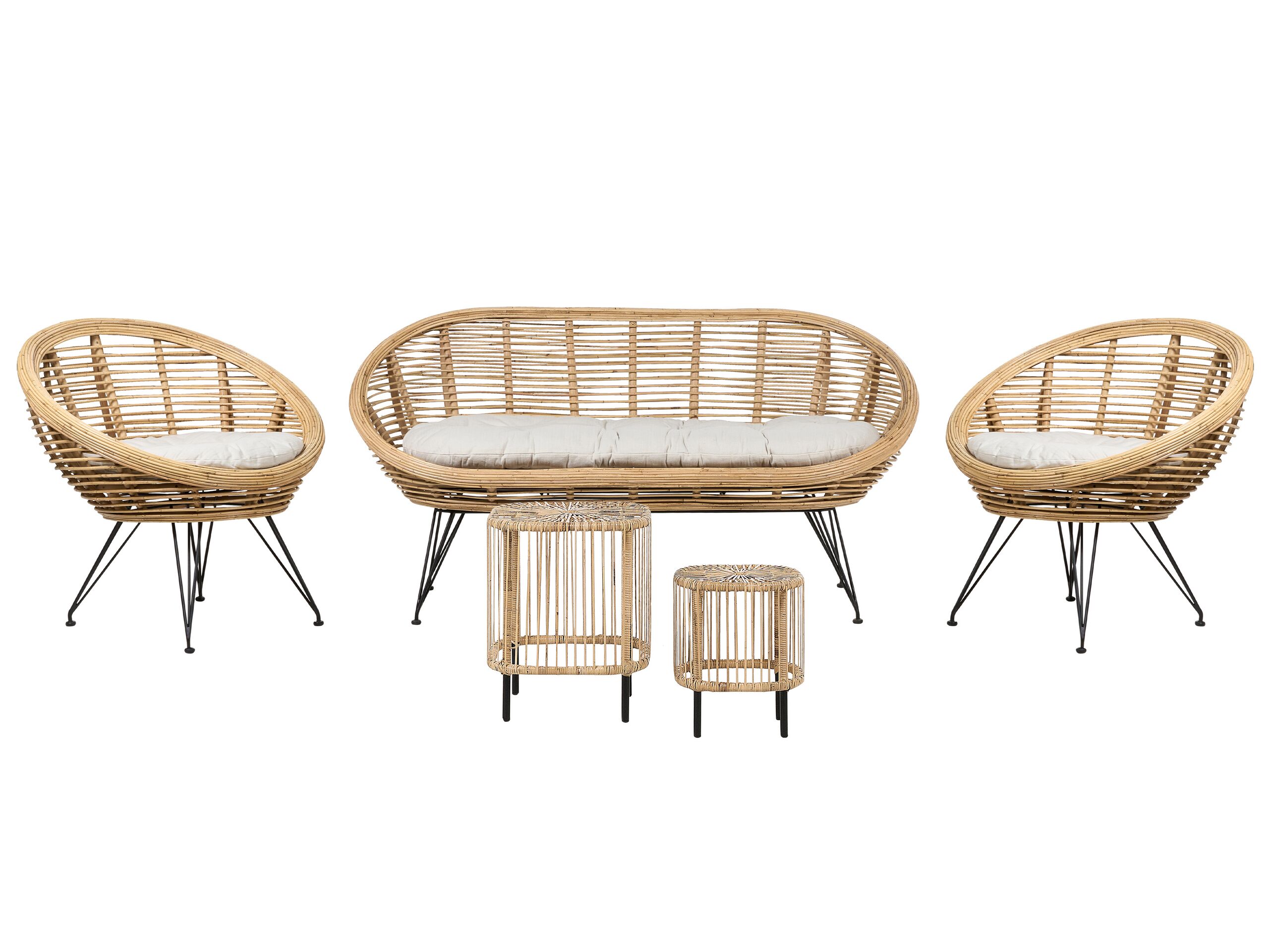 4 Seater Rattan Sofa Set with Side Tables Natural MARATEA/ CESENATICO - Gemini Interiors
