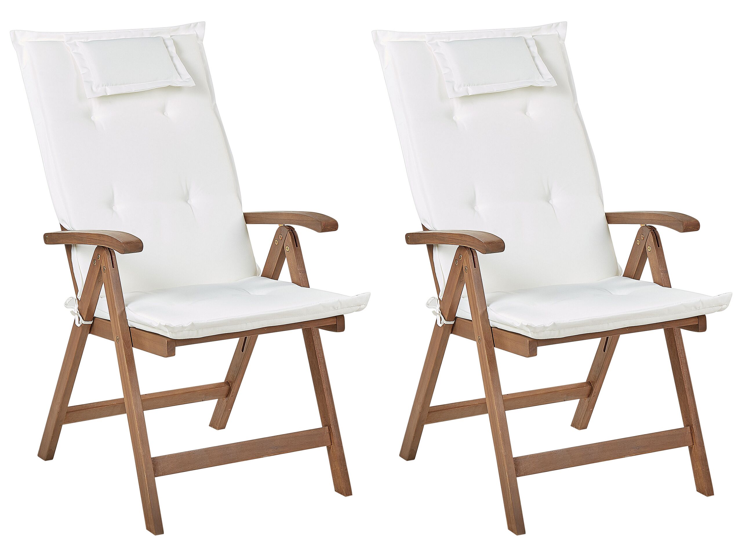 Set of 2 Acacia Wood Garden Folding Chairs Dark Wood with Off-White Cushions AMANTEA - Gemini Interiors