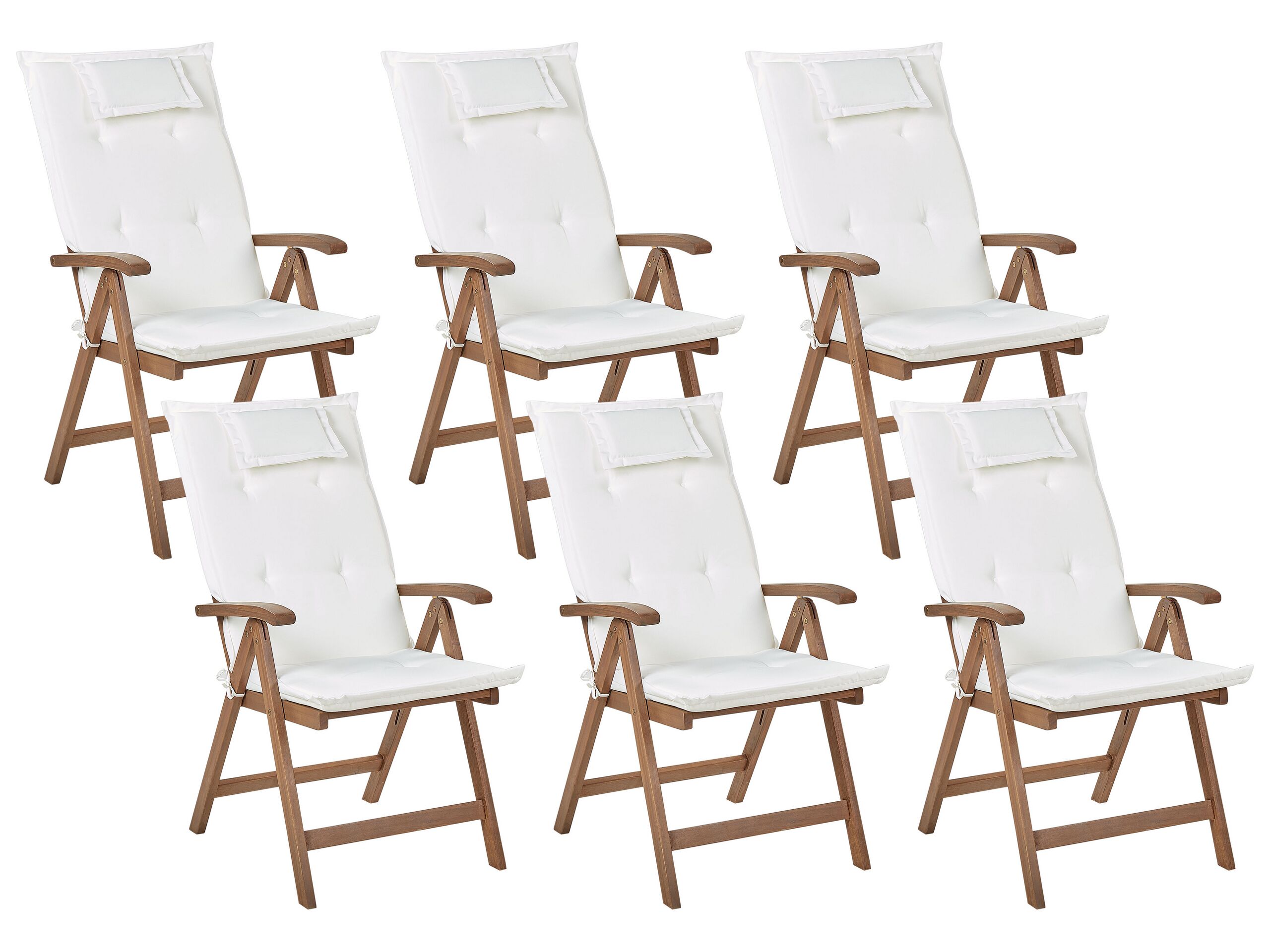 Set of 6 Acacia Wood Garden Folding Chairs Dark Wood with Off-White Cushions AMANTEA - Gemini Interiors