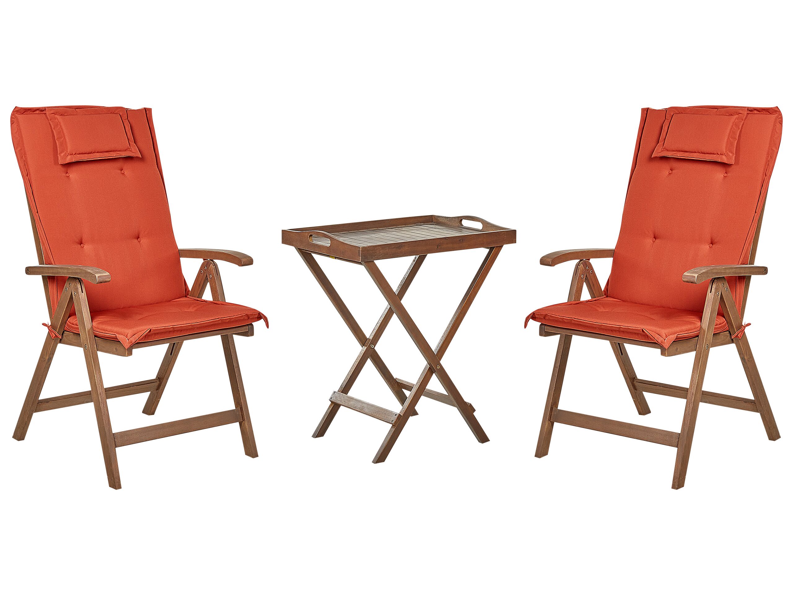 Acacia Wood Bistro Set Dark with Red Cushions AMANTEA - Gemini Interiors