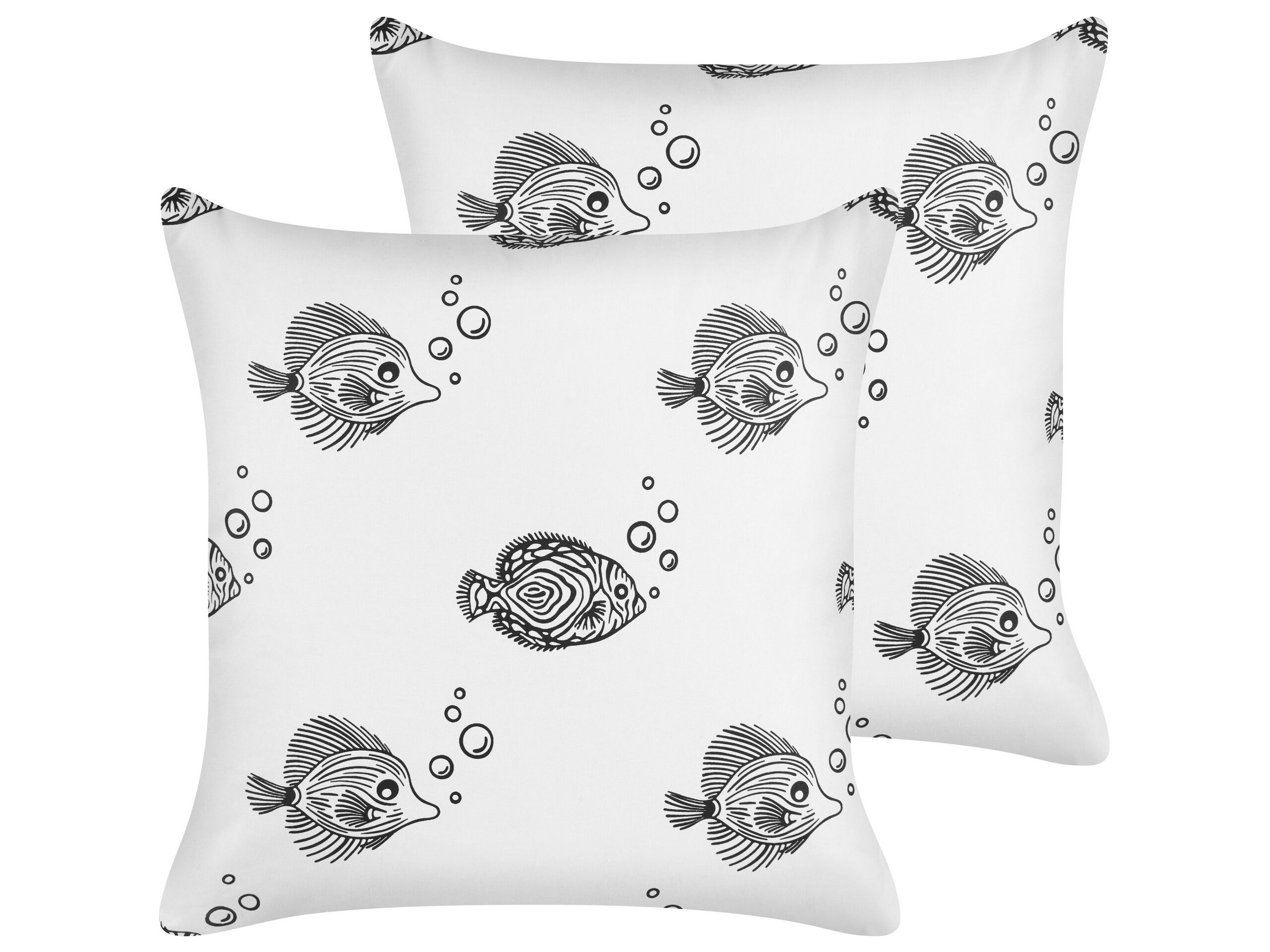 Set of 2 Cotton Kids Cushions Fish Print 45x45cm White - Gemini Interiors